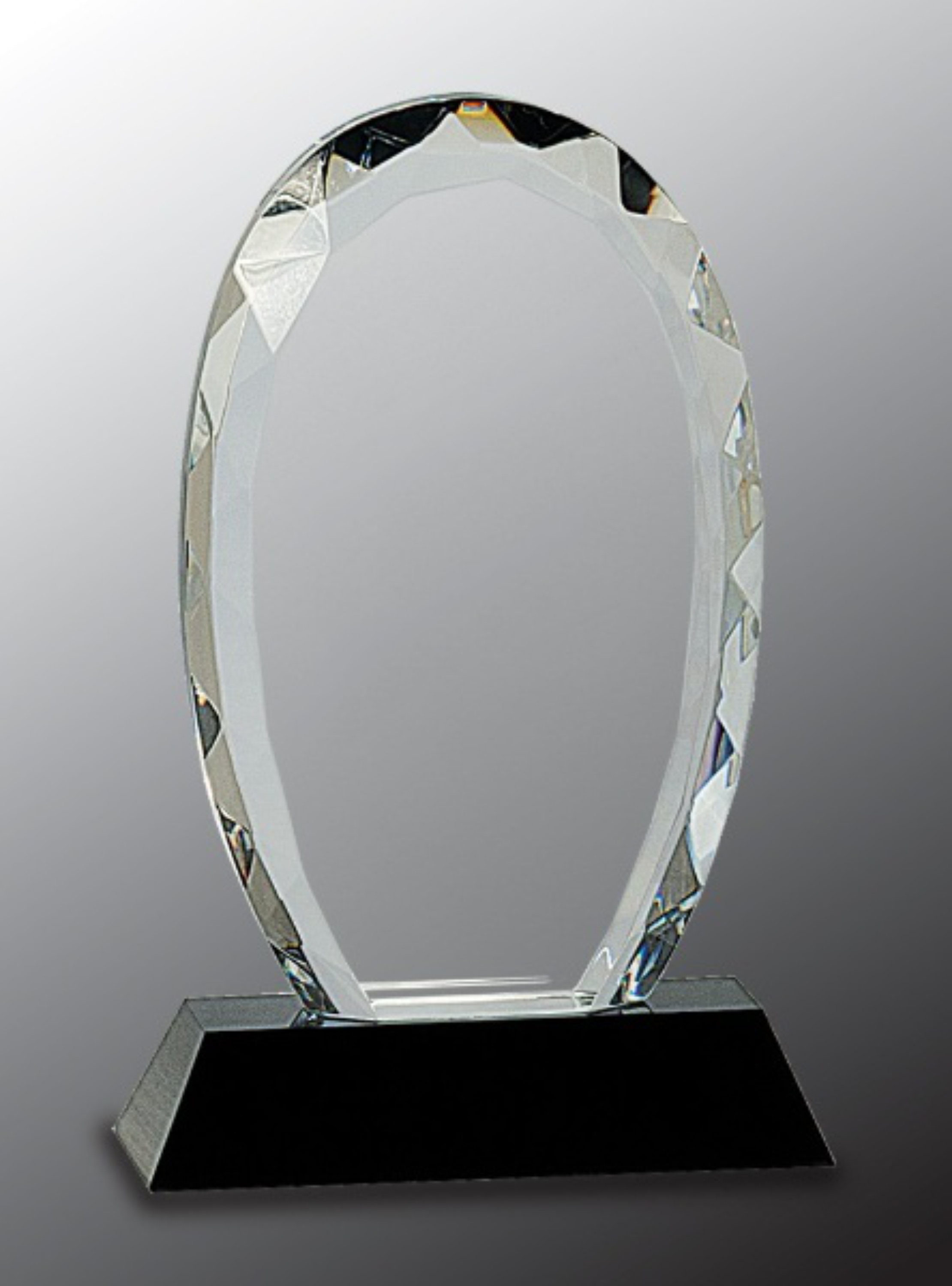 7 1/2" Oval Facet Crystal on Black Pedestal Base Crystal Award 2
