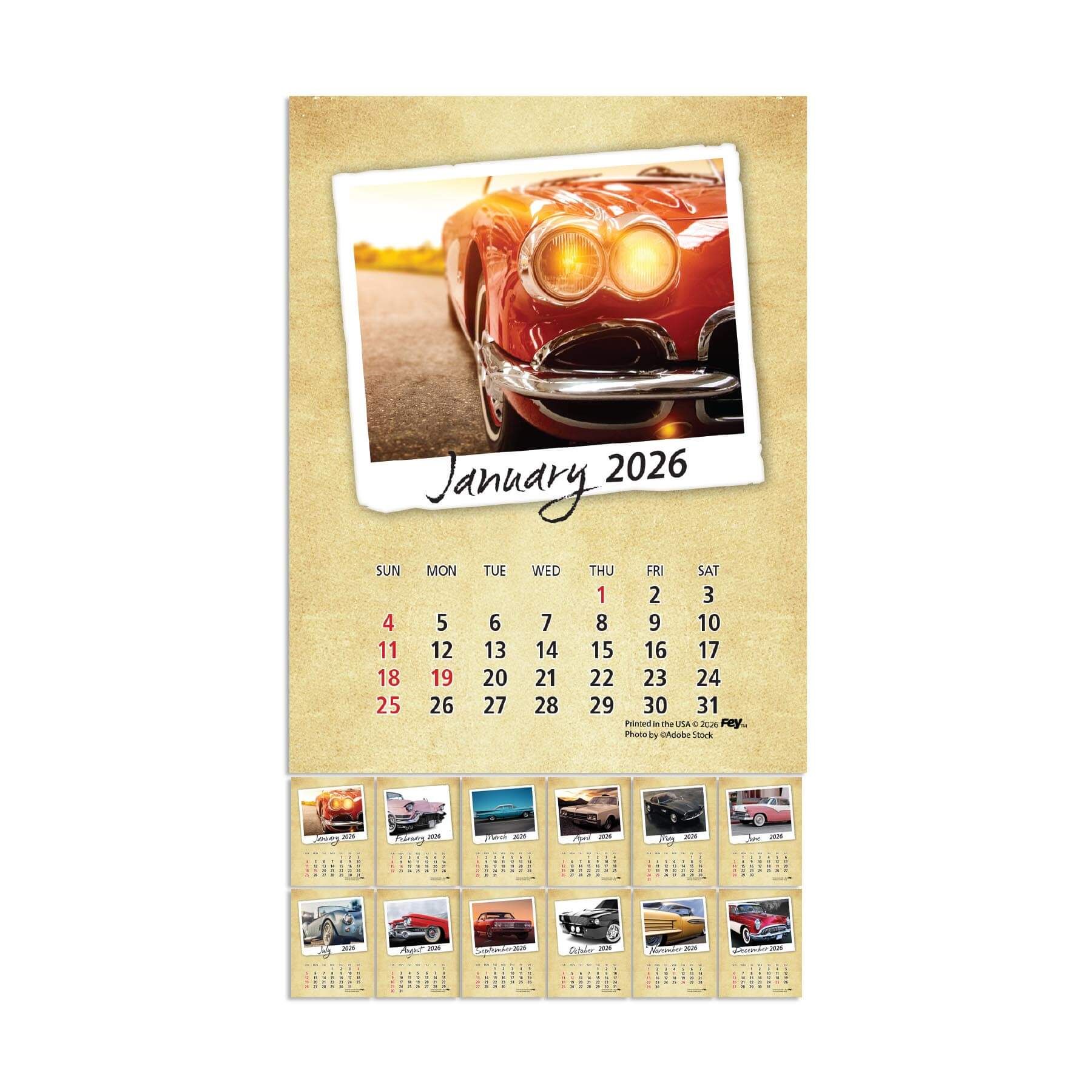 Adhesive Peel-N-Stick® Calendar - Classic Cars Pad 4