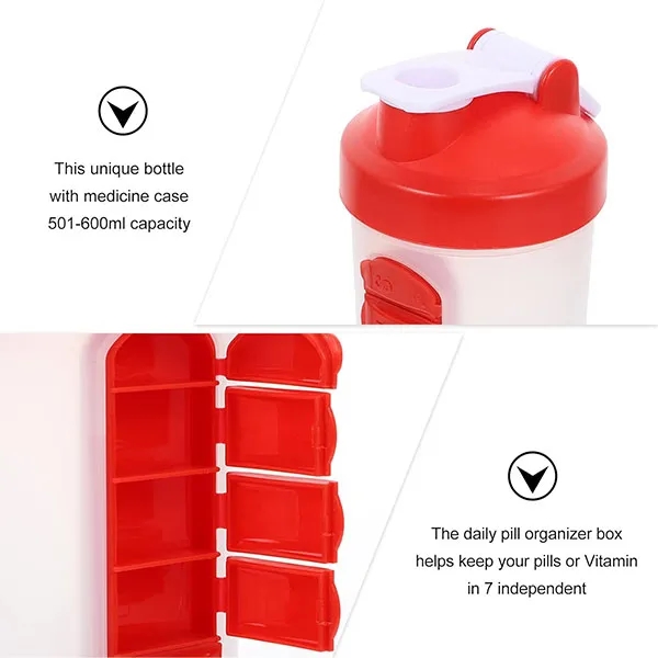 Shaker Bottles for Protein Mixes With Pill Organizer 8