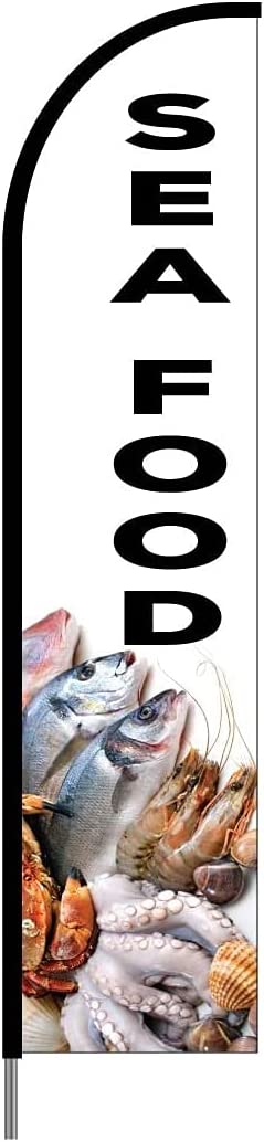 Seafood Sign Banner Swooper Feather Flag Pole Kit Outdoor Restaurant Advertising Display, 15ft 1