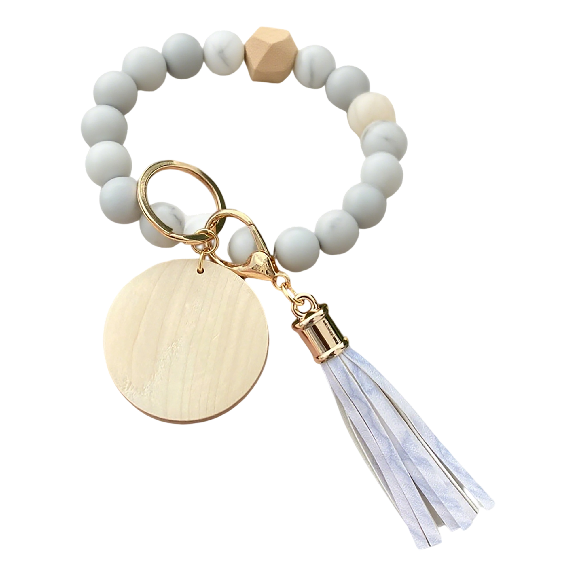 Silicone Bead Wood Bracelet Keychain With Laser Engraving 8