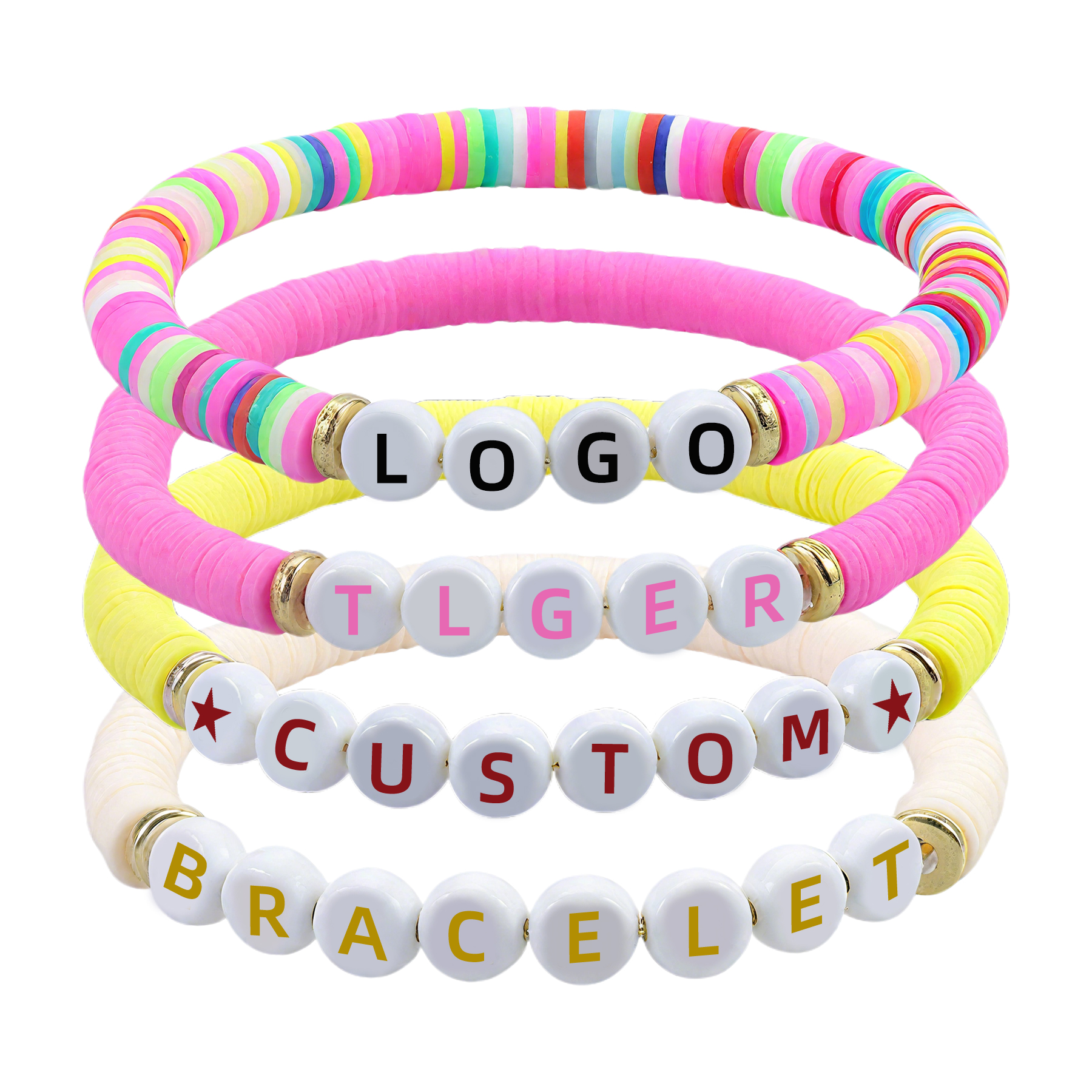 Custom Handmade Stackable Letter Beaded Soft Clay Bracelet 3