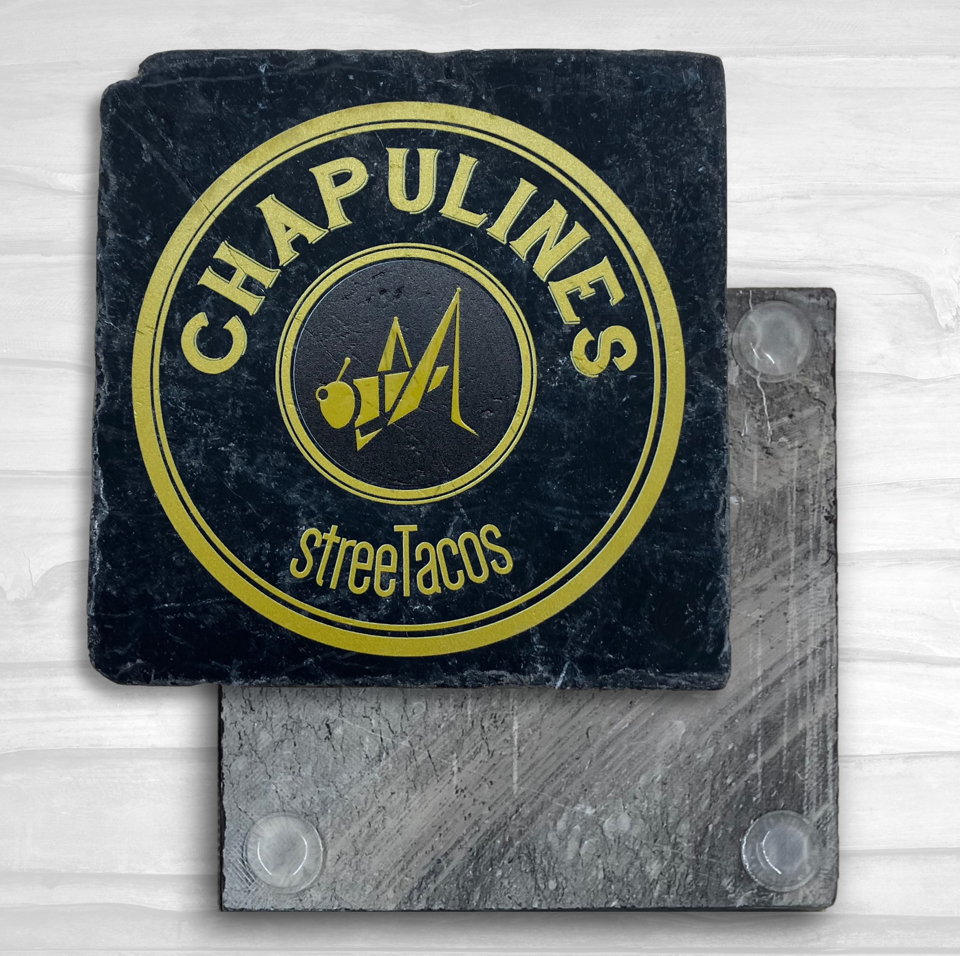 Square Coaster Black Tumbled Marble 8