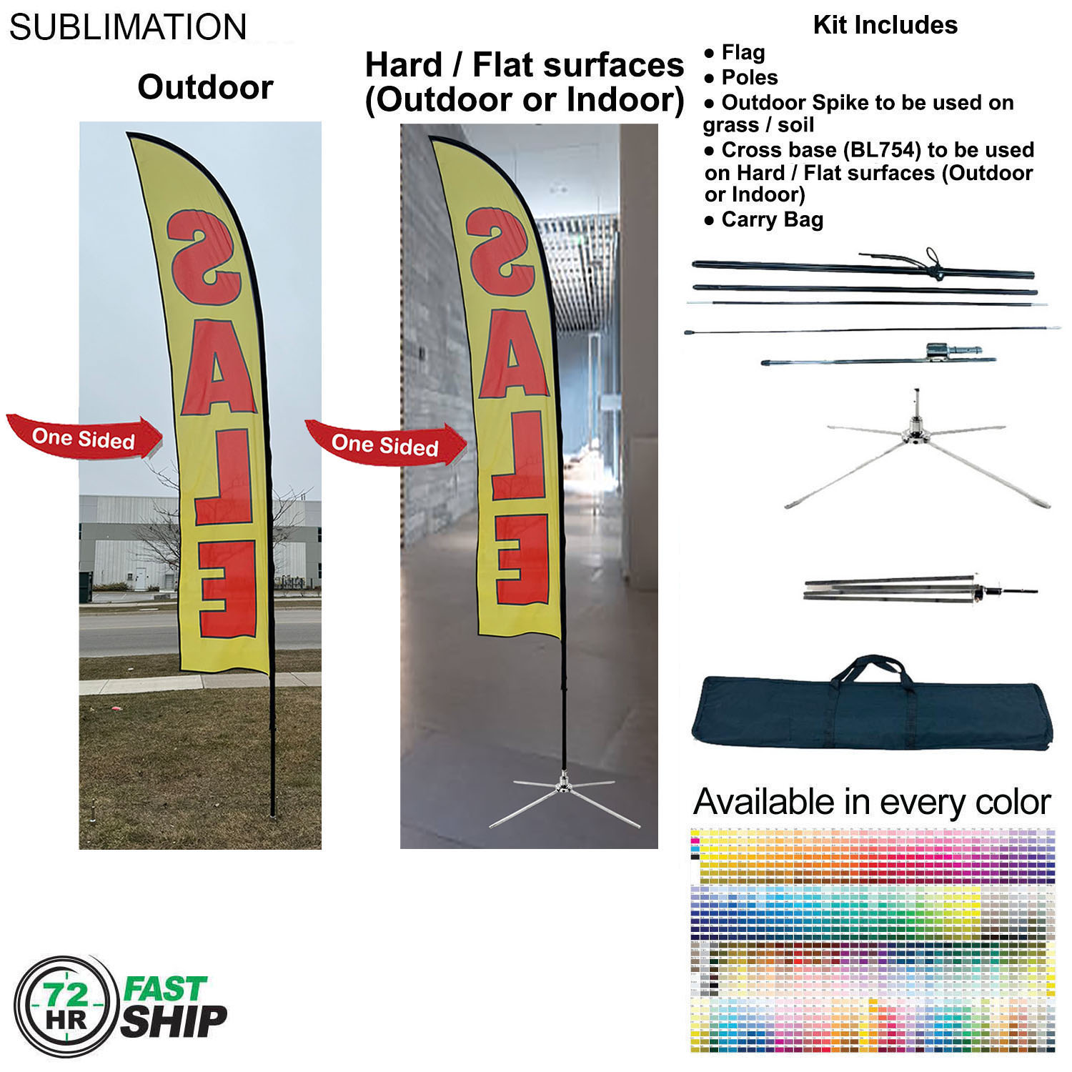 72Hr Fast Ship - 15' Large Feather Flag Kit, Full Color Graphics One Side, Outdoor and Indoor use 7