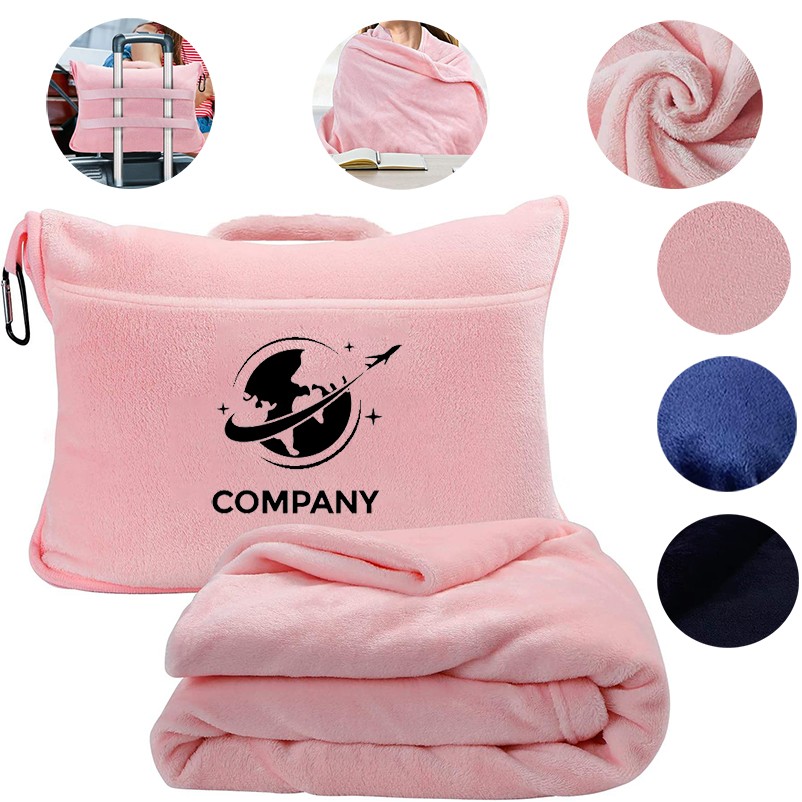 Soft Flannel Fleece Foldable Blanket Travel Blanket and Pillow Set 2" 1 2