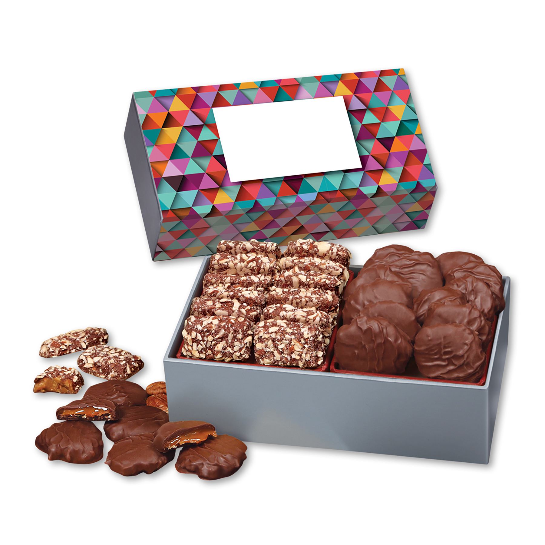 Toffee & Pecan Clusters in Gift Box with Triangles Sleeve 2