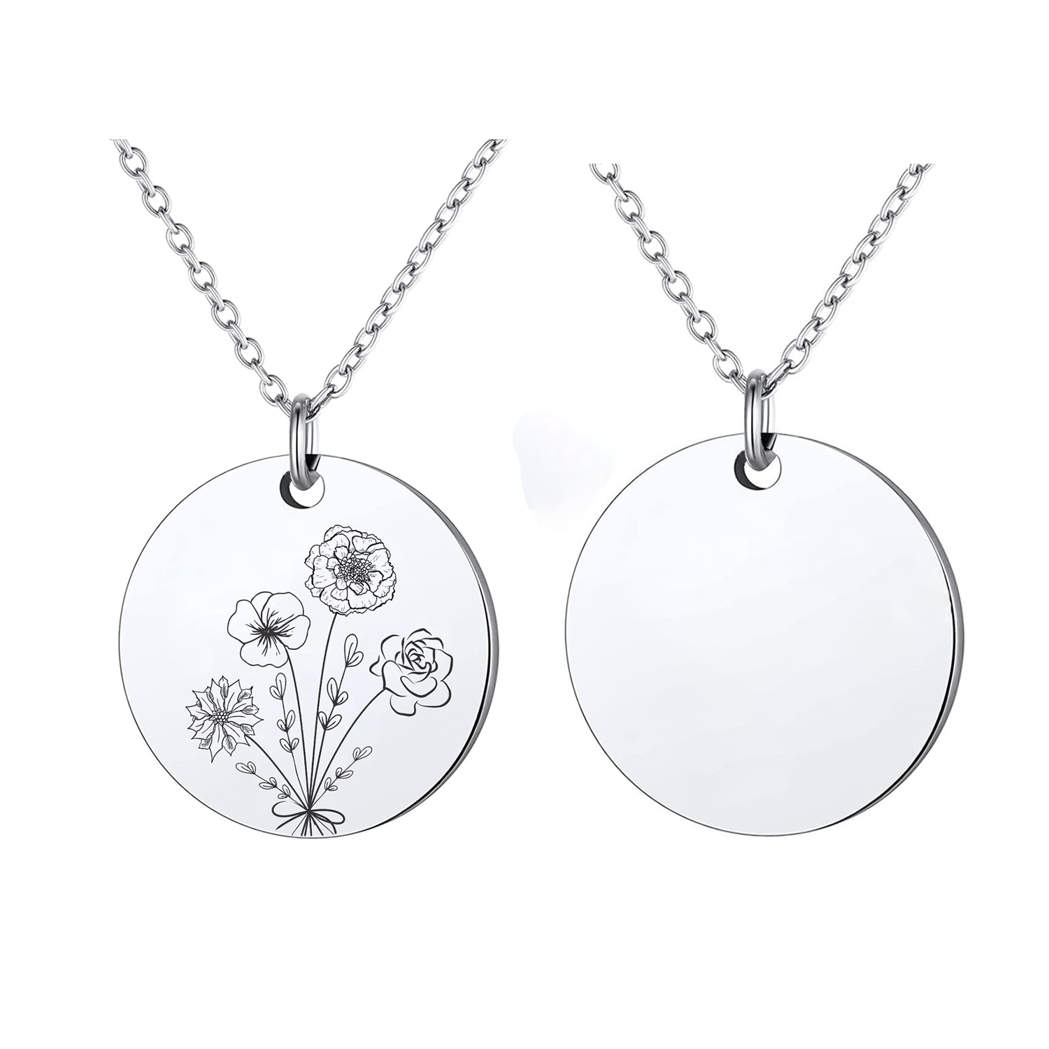 Custom Birth Month Flower Necklace W/ Floral Coin 6