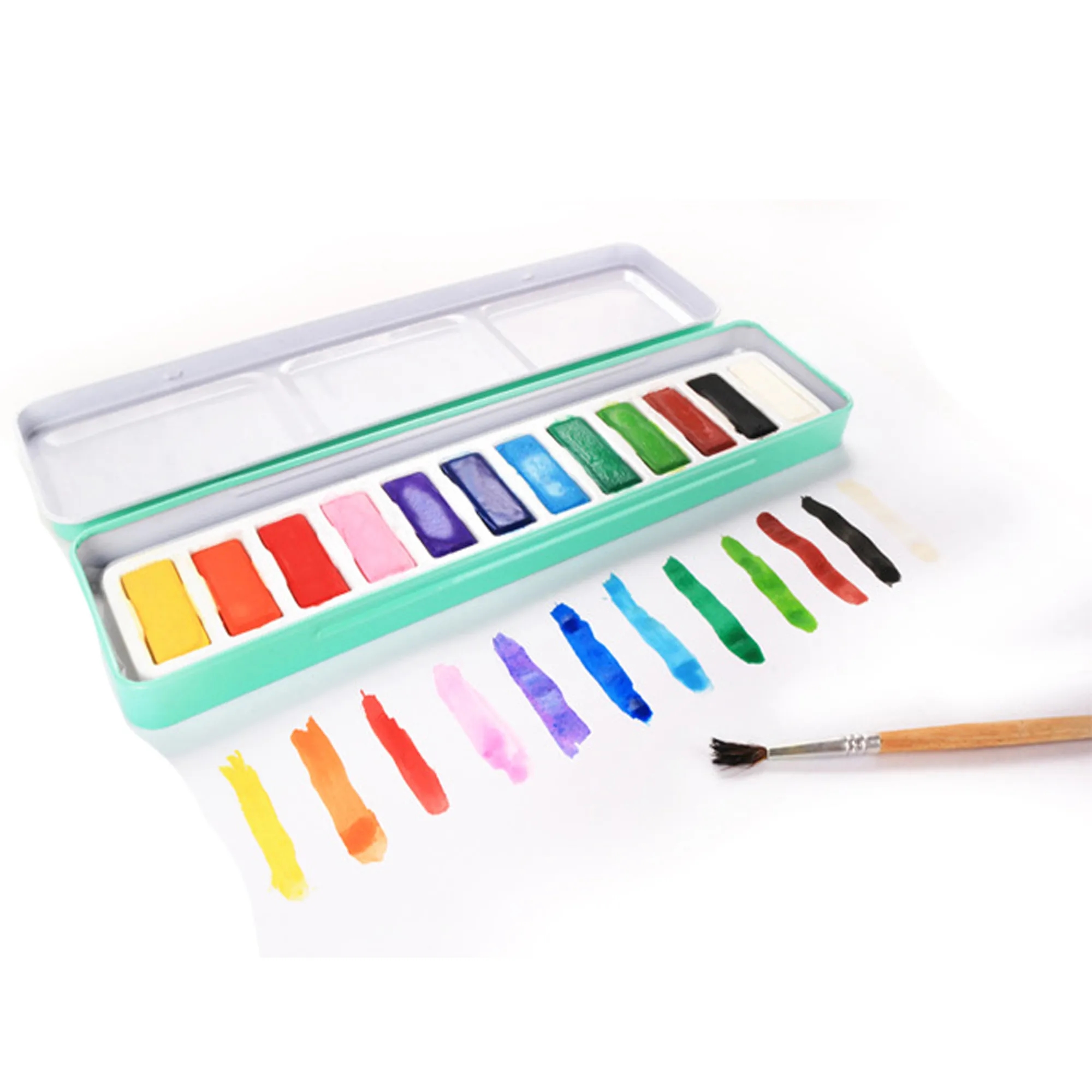 Metal Box 12 Colors Solid Watercolor Paint Set 4