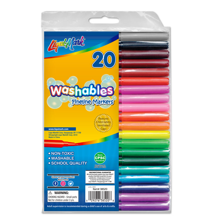 20 Pack Washable Fineline Markers - Pouch Set - Assorted Colors