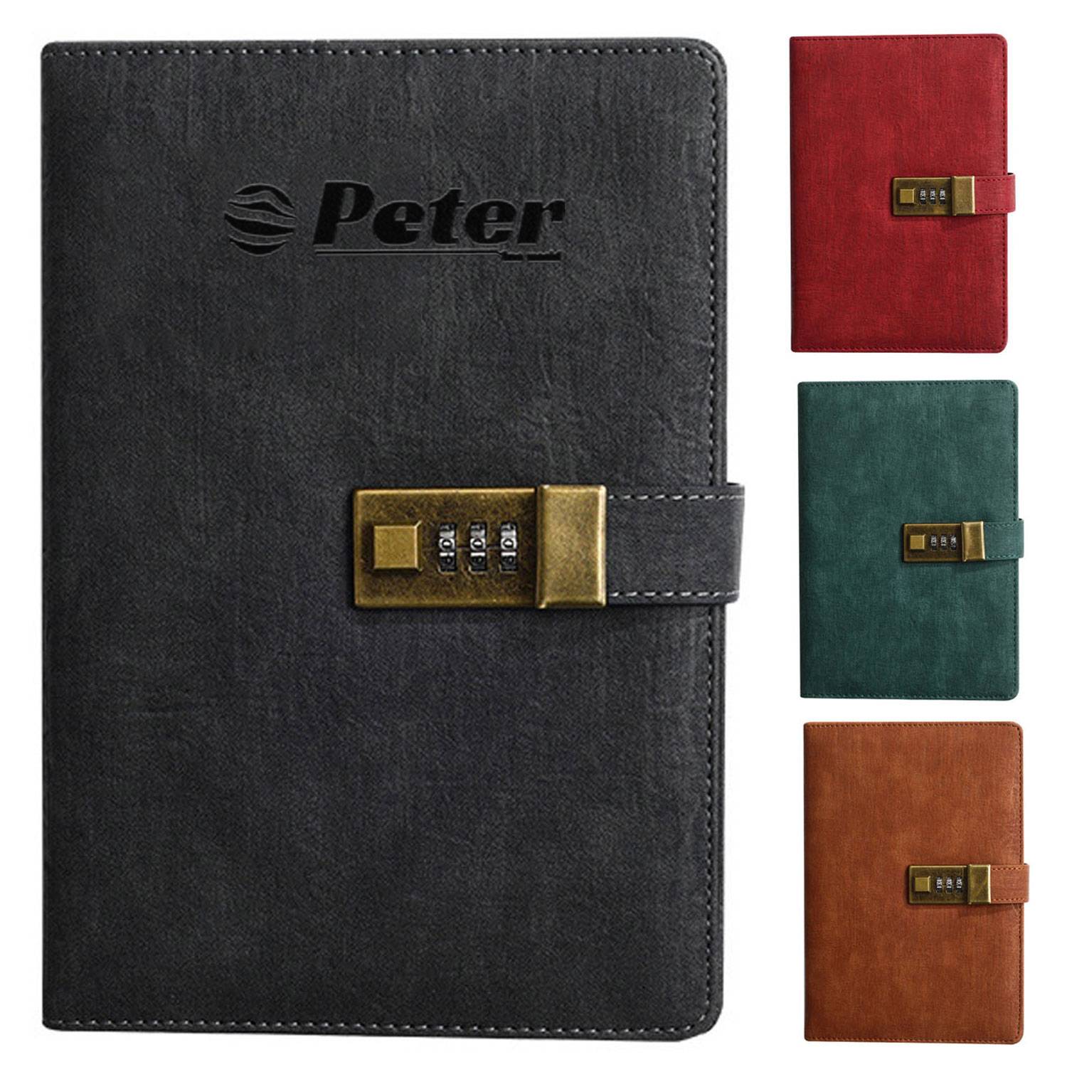 A5 PU Leather Journal Notebook w/ Metal Password Lock 2