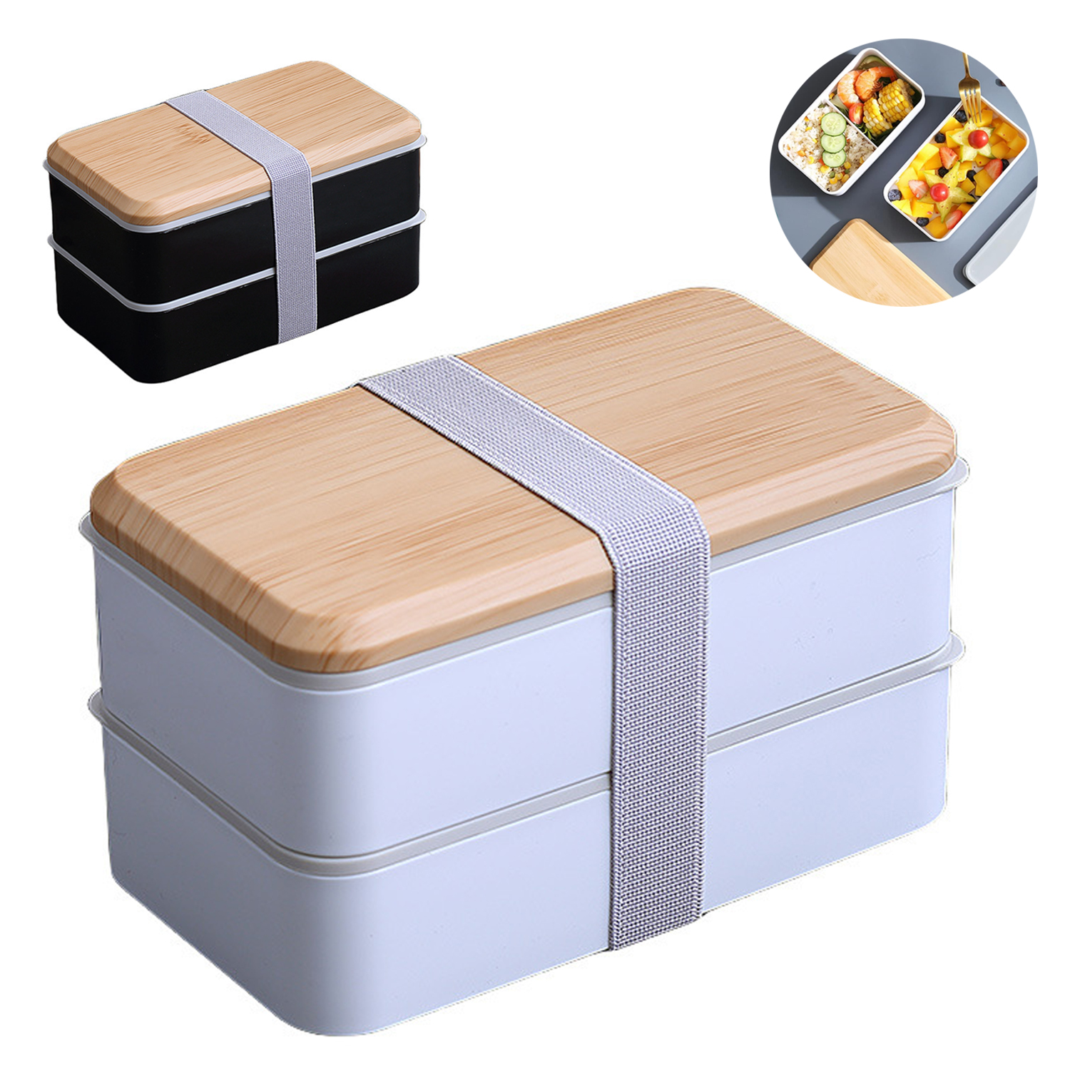 Double Decker Wooden Lid Bento Lunch Box 3