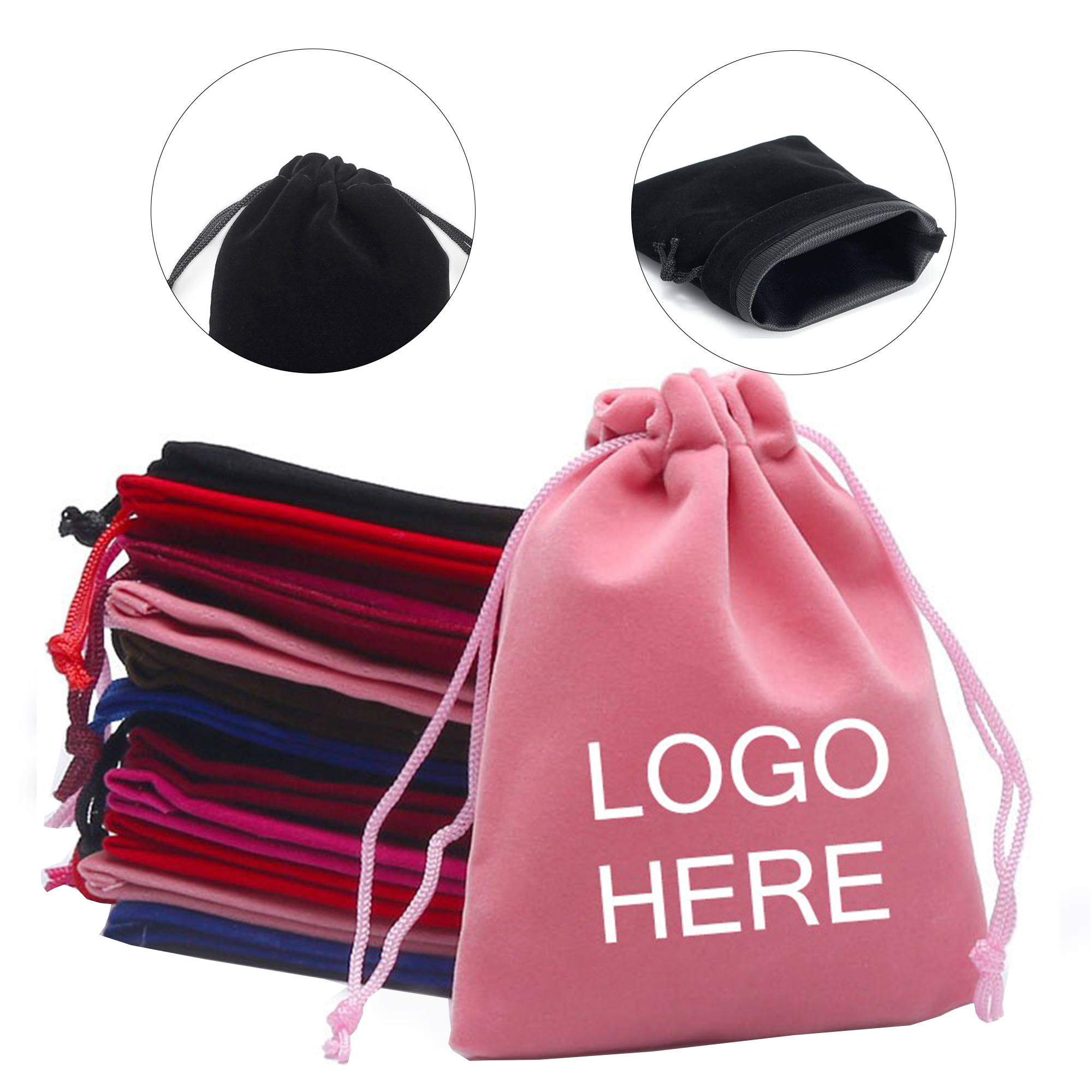 Solid Color Flocking Bag with Drawstring Gift Pouch 2