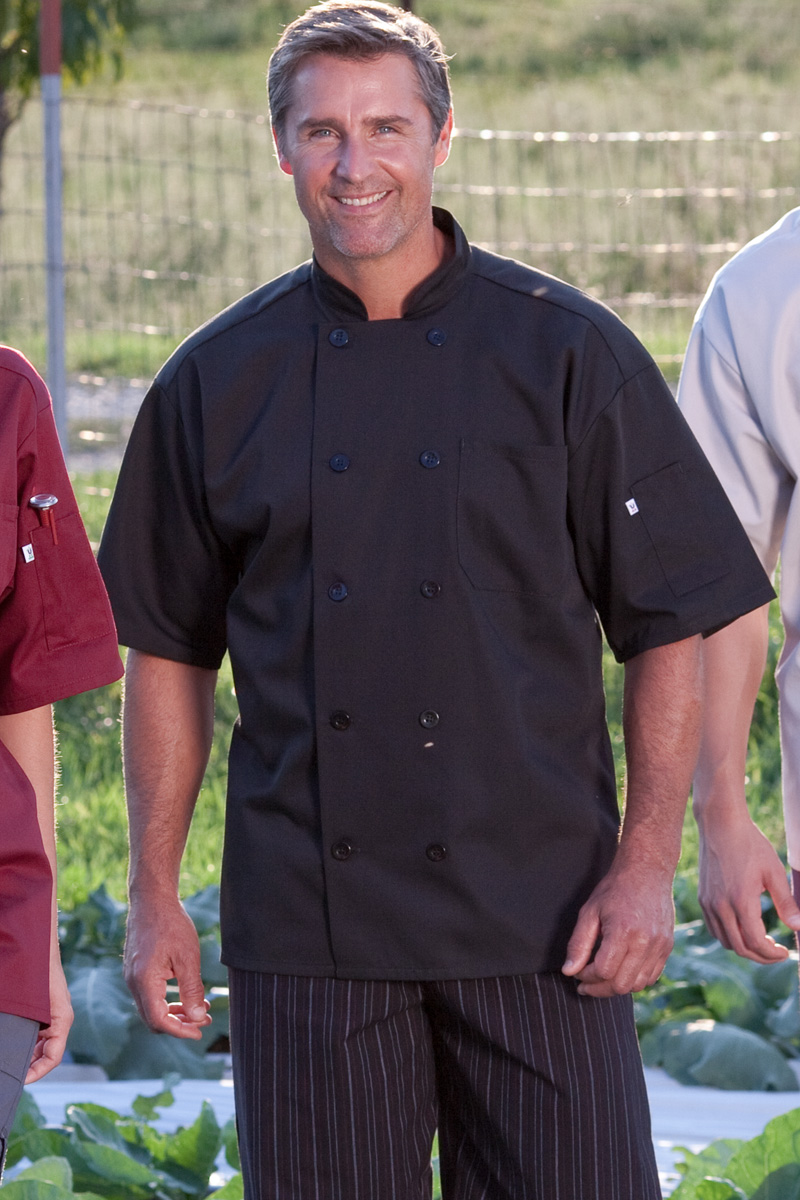Short Sleeve Chef Coat, Black, XS-6XL