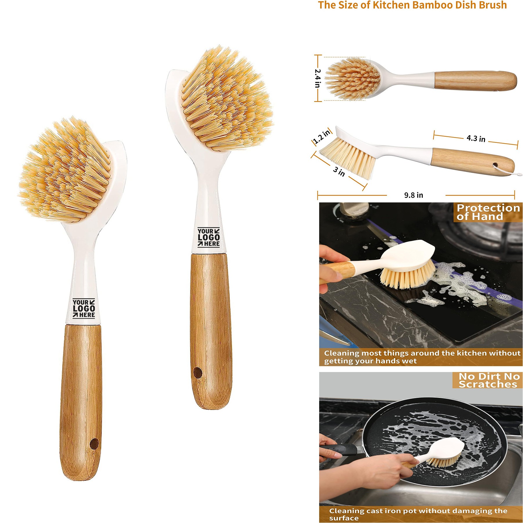 Bamboo Handle Kitchen Dish Brush 2