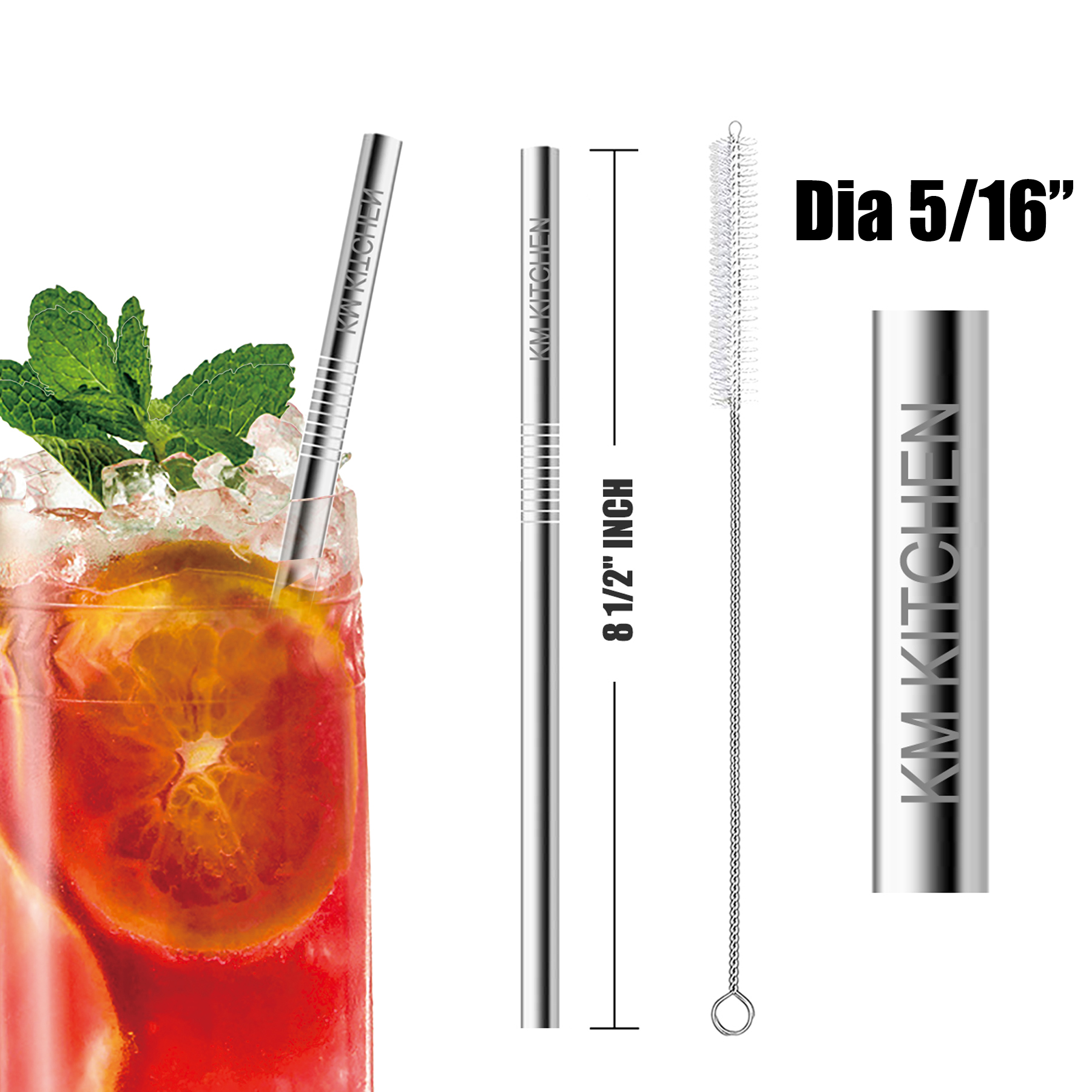 8 1/2"L 5/16"Dia Stainless Steel Straws 1