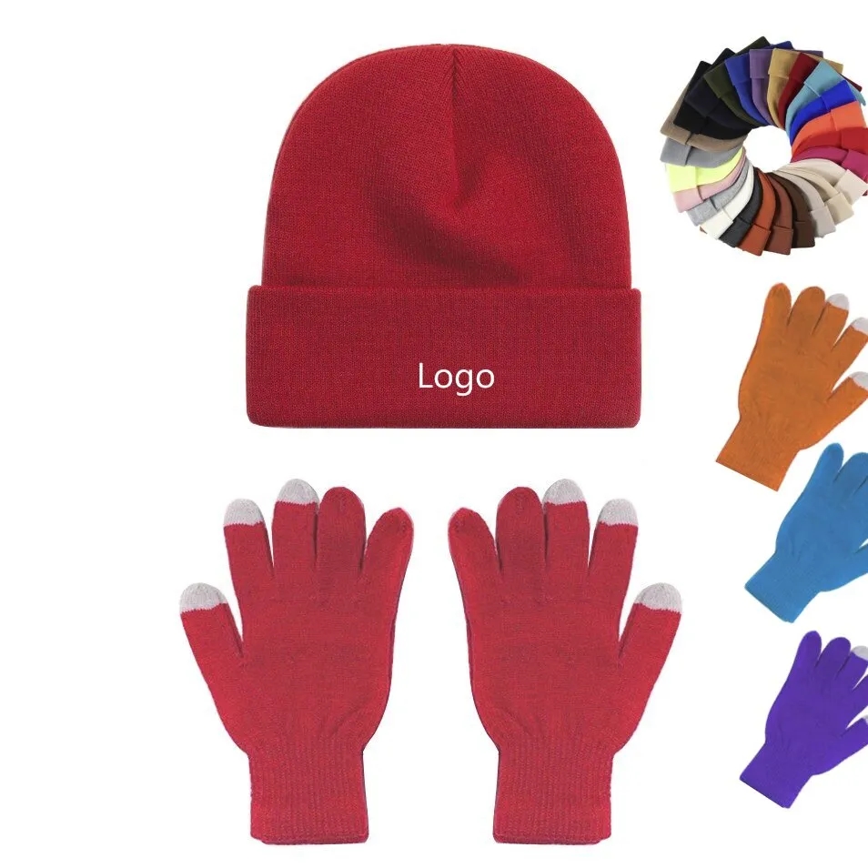 Winter Beanie Hat Gloves Set 6