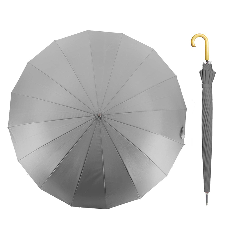 16 Ribs Auto Open Classic Wooden J Handle Cane Stick Golf Rain Umbrellas 7