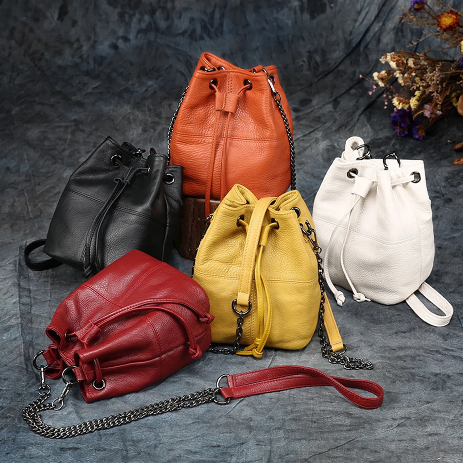 Genuine Leather Bucket Crossbody Bag 6
