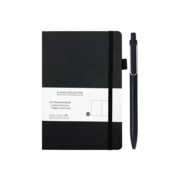 A5 Leather Dotted Notebook and Metal Pen Set 9