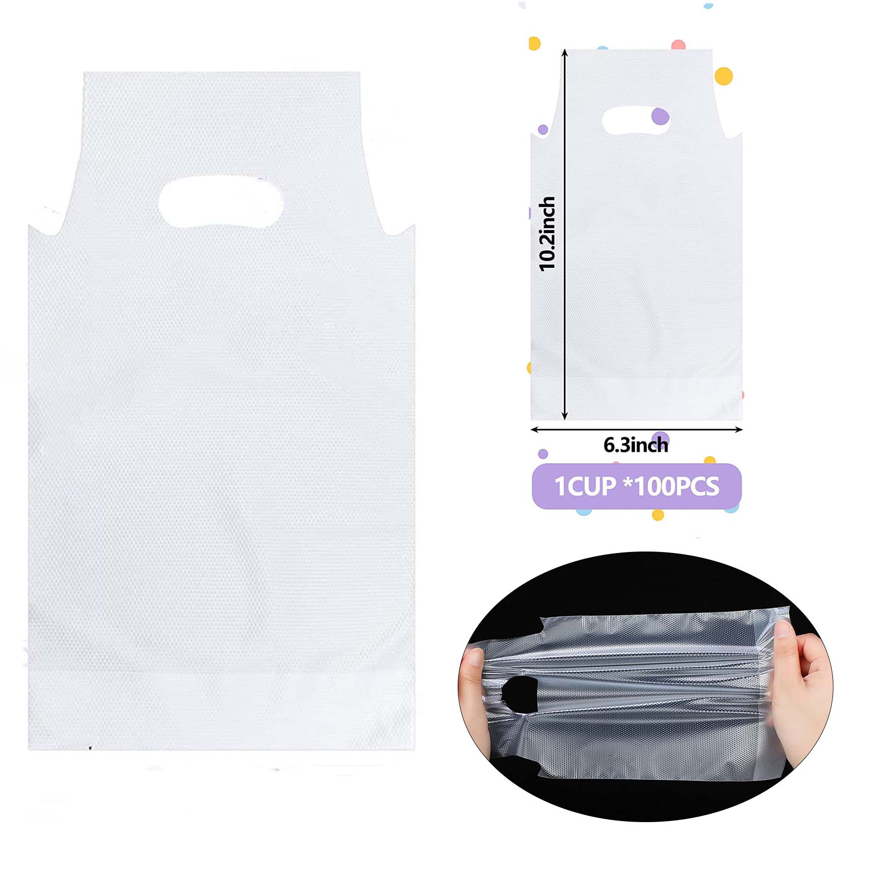 6.3 x 10.2 Inches Clear Single Cup Plastic Bag With Handle 2
