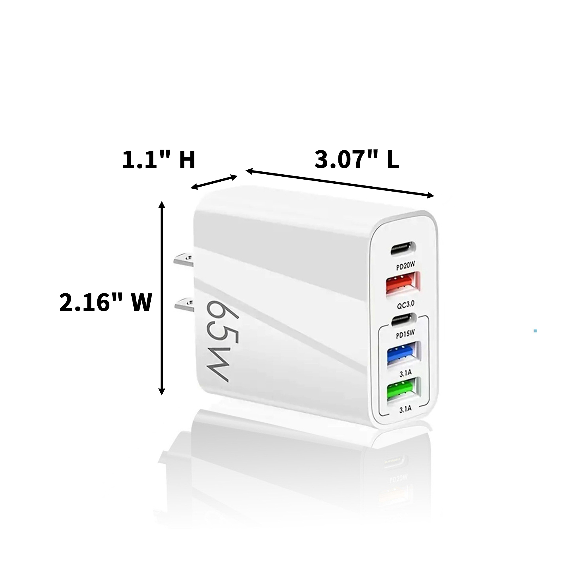 65W Five Port Wall Charger 3.07 x 2.16 x 1.1" 3