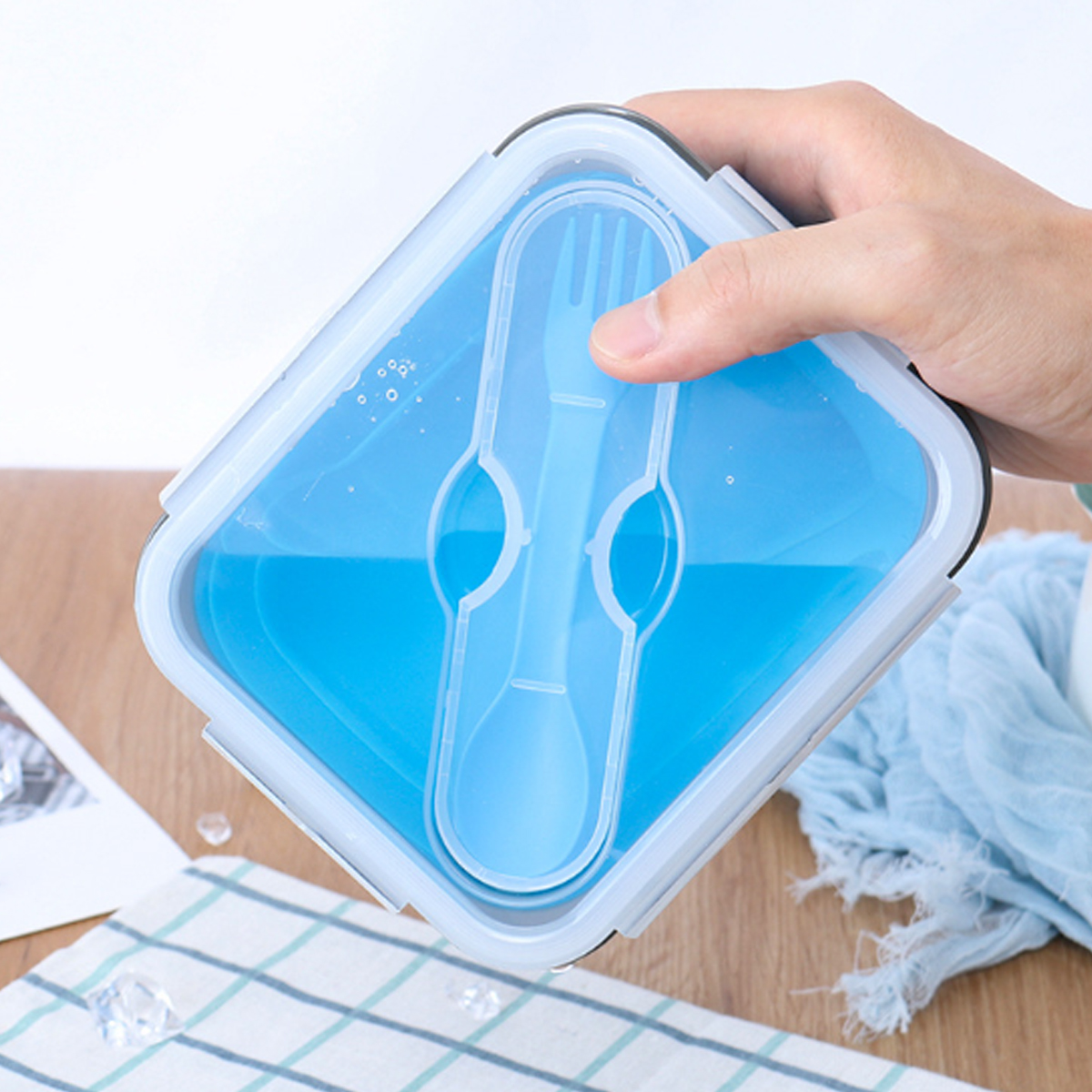 20Oz. Collapsible Silicone Lunch Box W/ Lid Utensil Slot 5