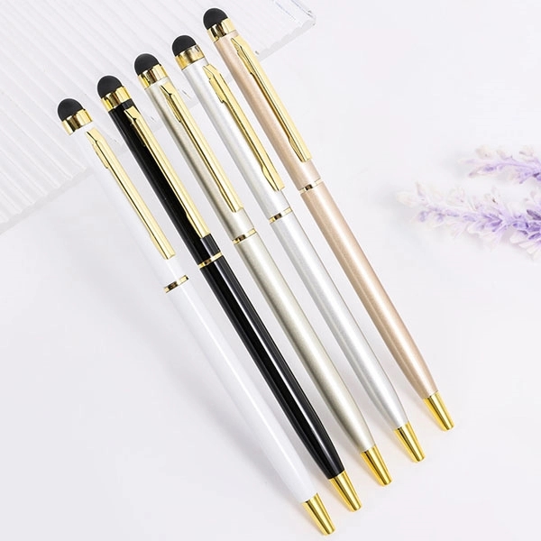 Gold Trim Slim Metal Twist Ballpoint Stylus Pen 4