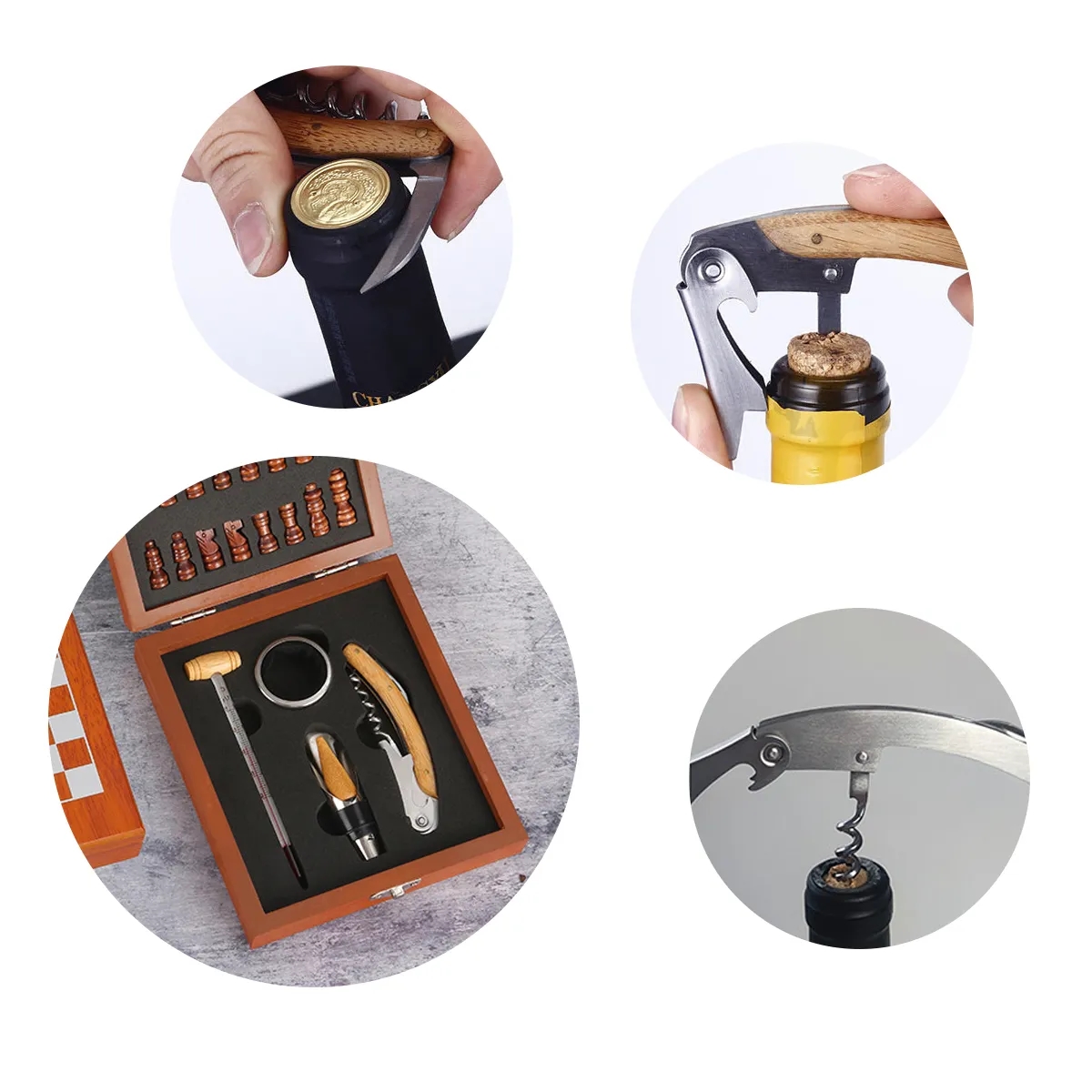 Bamboo Chess Board Wine Accessories Gift Set 6