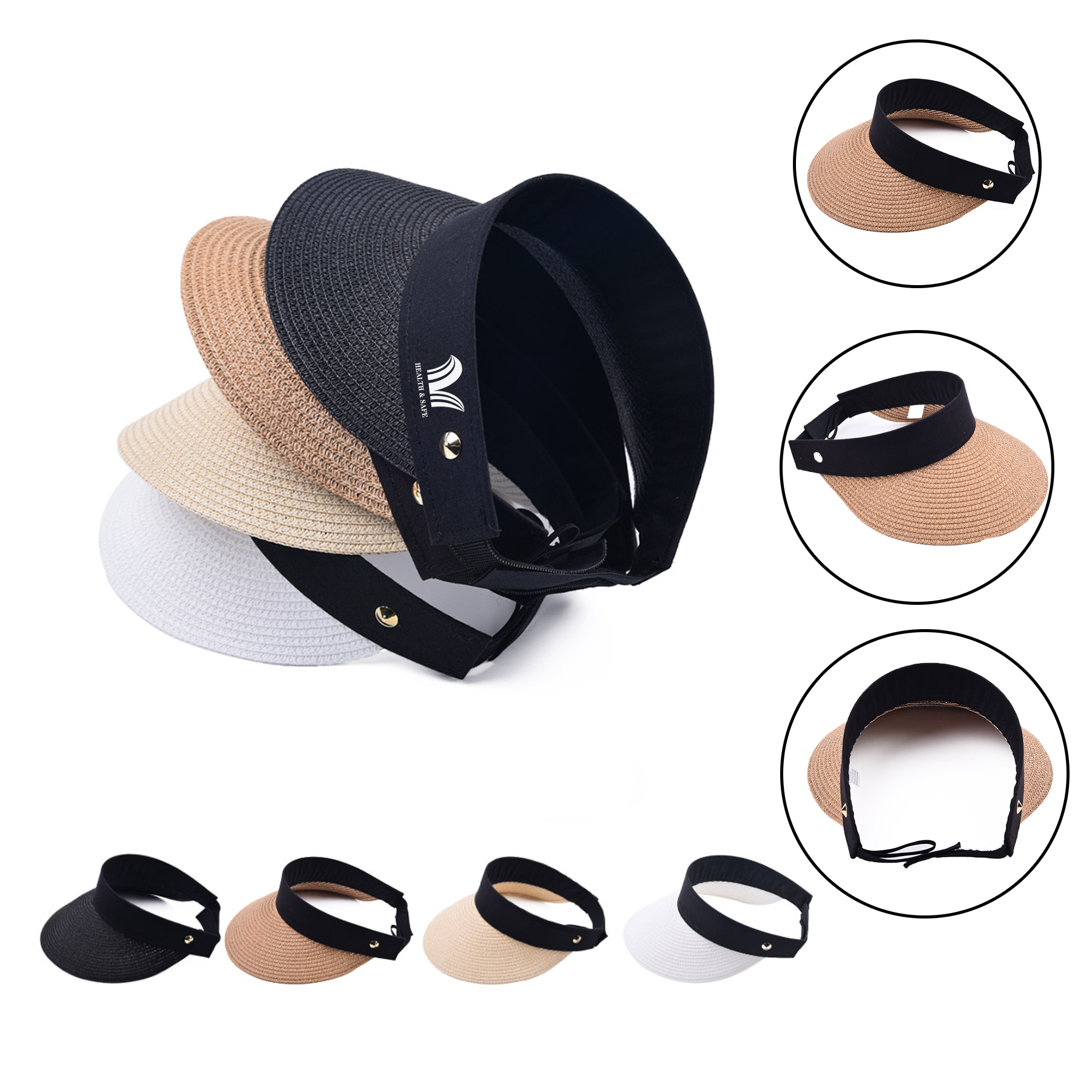 Women Straw Sun Visor Hat Wide Brim Summer Beach Cap 2