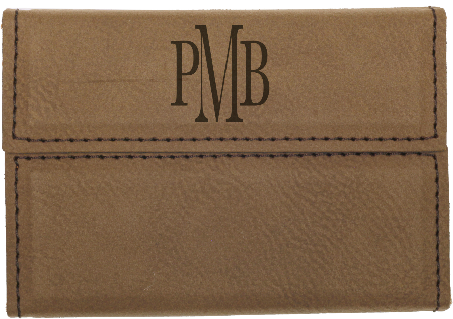 3 3/4" x 2 3/4" Dark Brown Leatherette Hard Business Card Holder 2