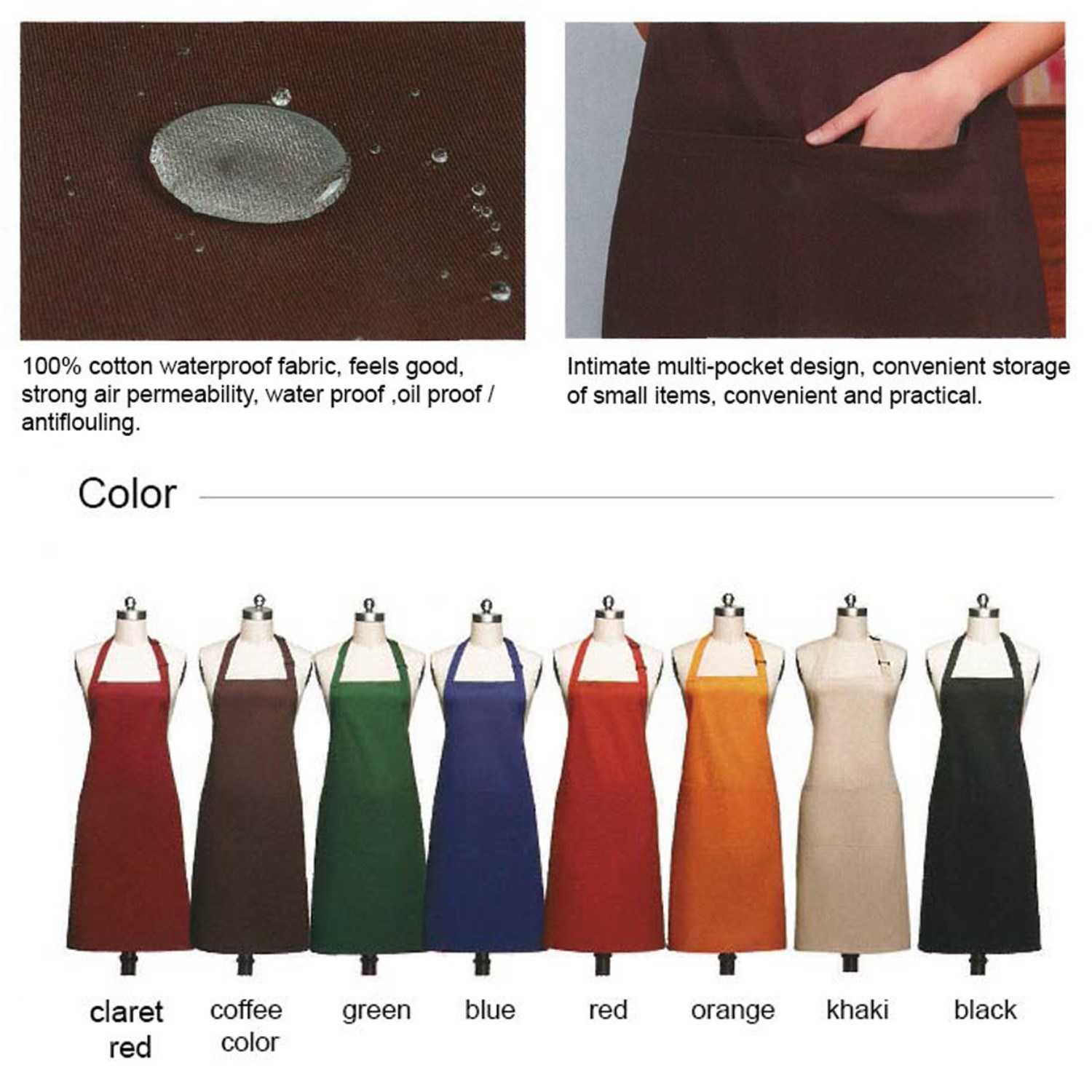 12 oz. 100% Cotton Waterproof Kitchen Apron w/ 2 Pockets 3
