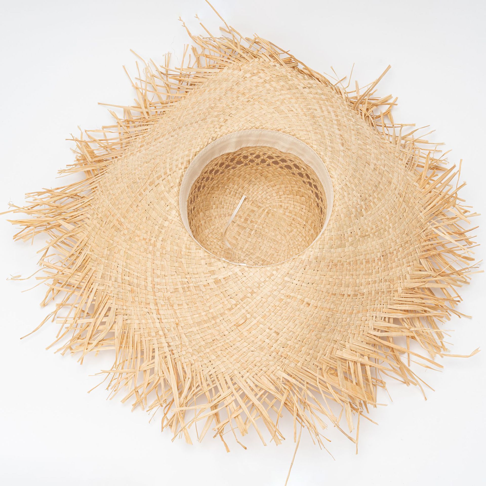 19" Artisanal Handcrafted Raffia Sun Hat W/ Wide Brim 2