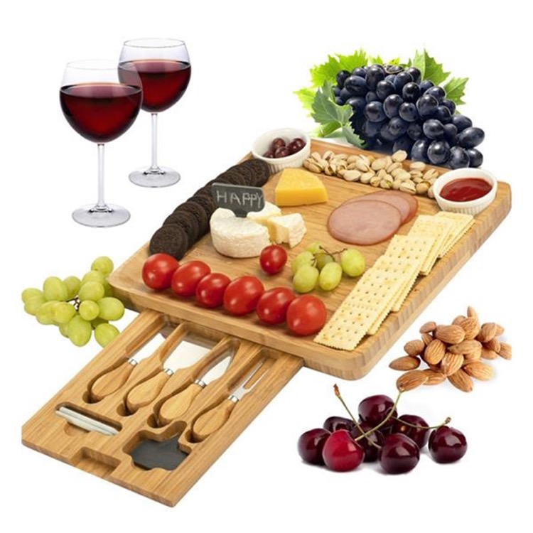Bamboo Cheese Board With Cutlery Set 2
