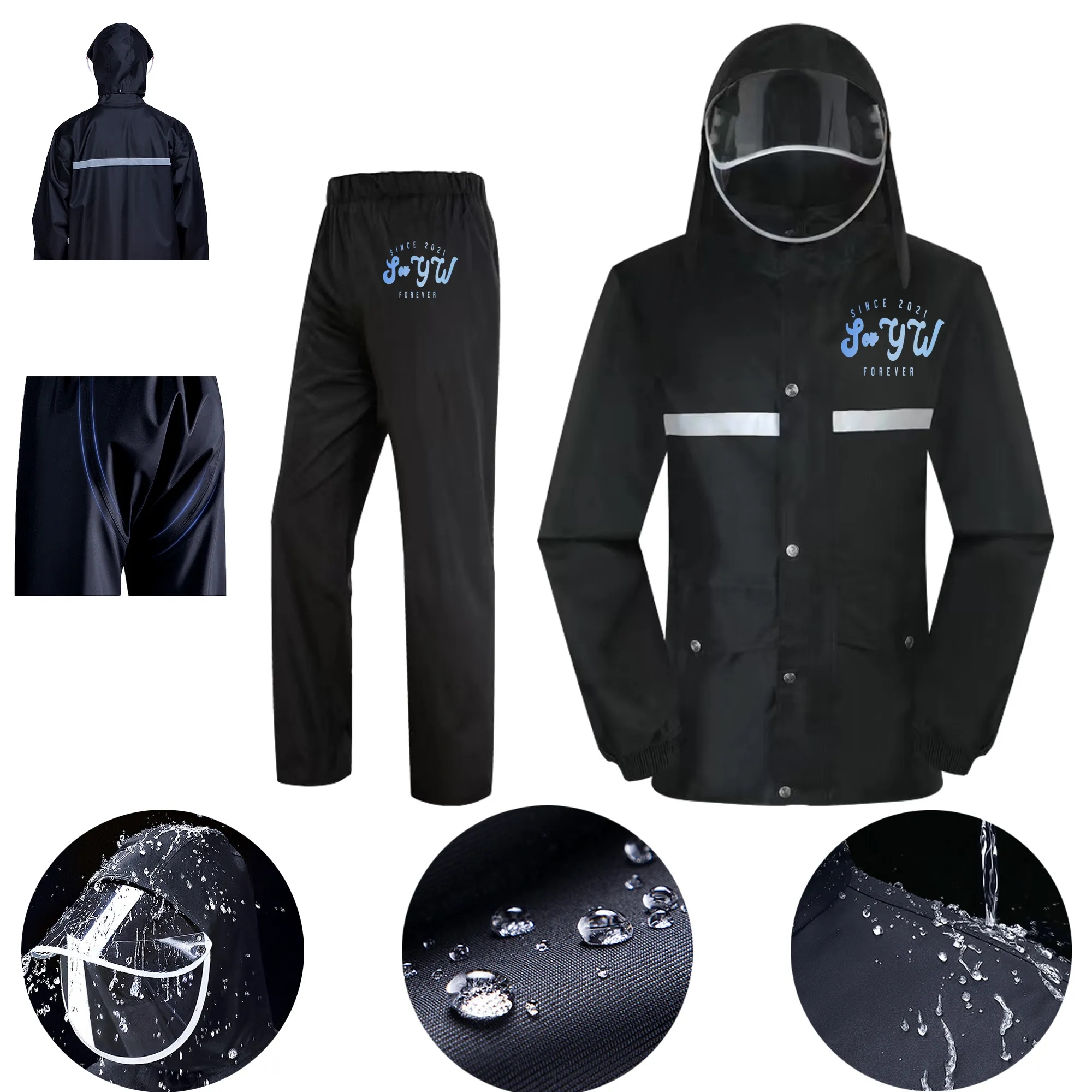 Outdoor Hooded Raincoat Set with Transparent Cover MOQ 10 2
