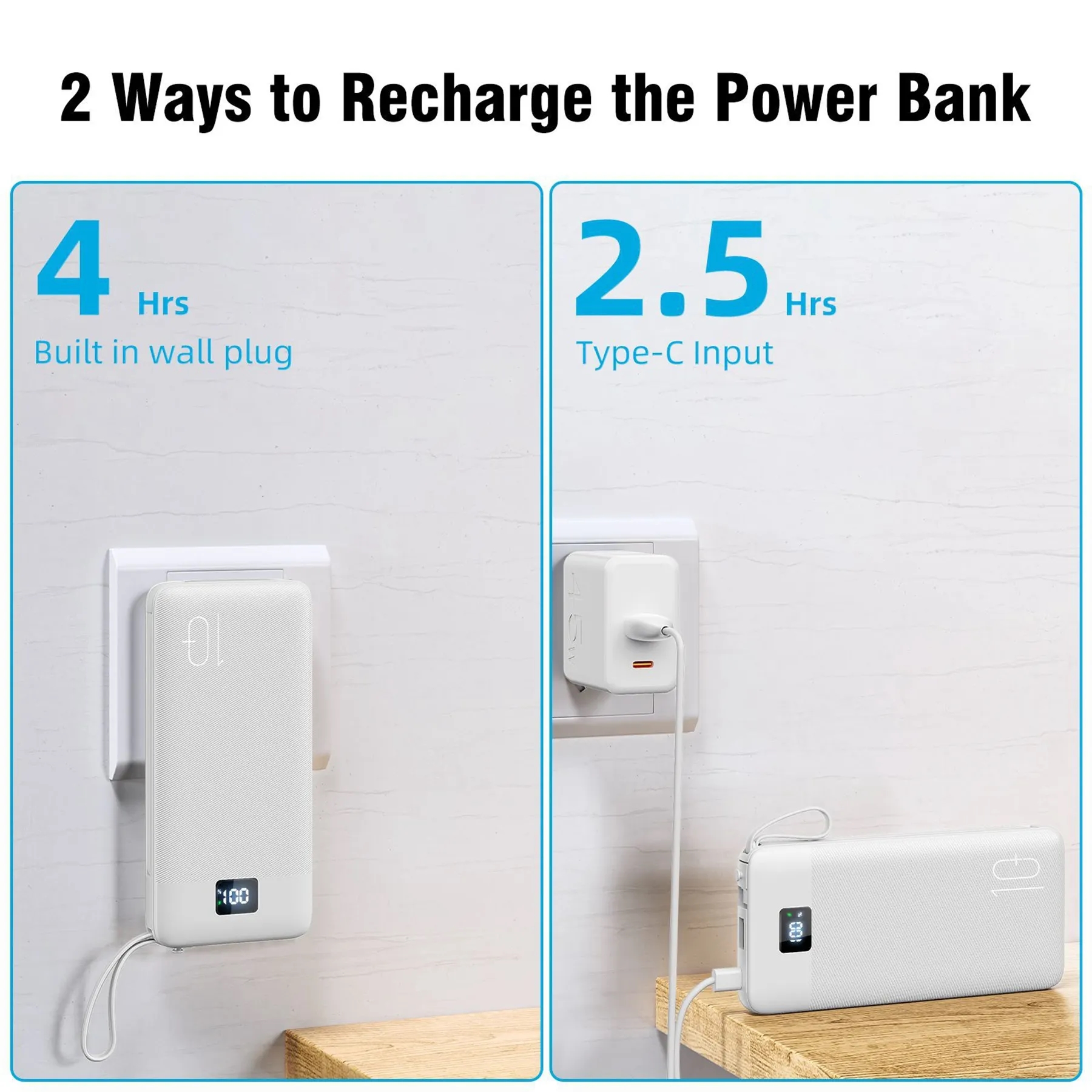 10000 mAh Built-in Charging Cables Power Bank with Plug 3