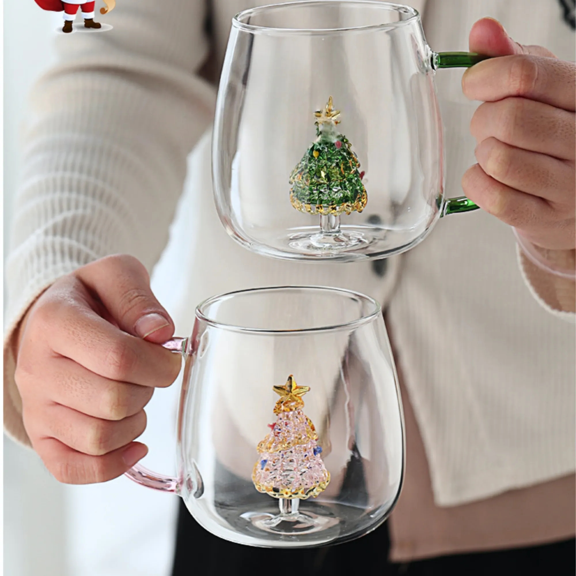 11oz 3D Christmas Tree Glass Mug Cup Gift For Festive 2