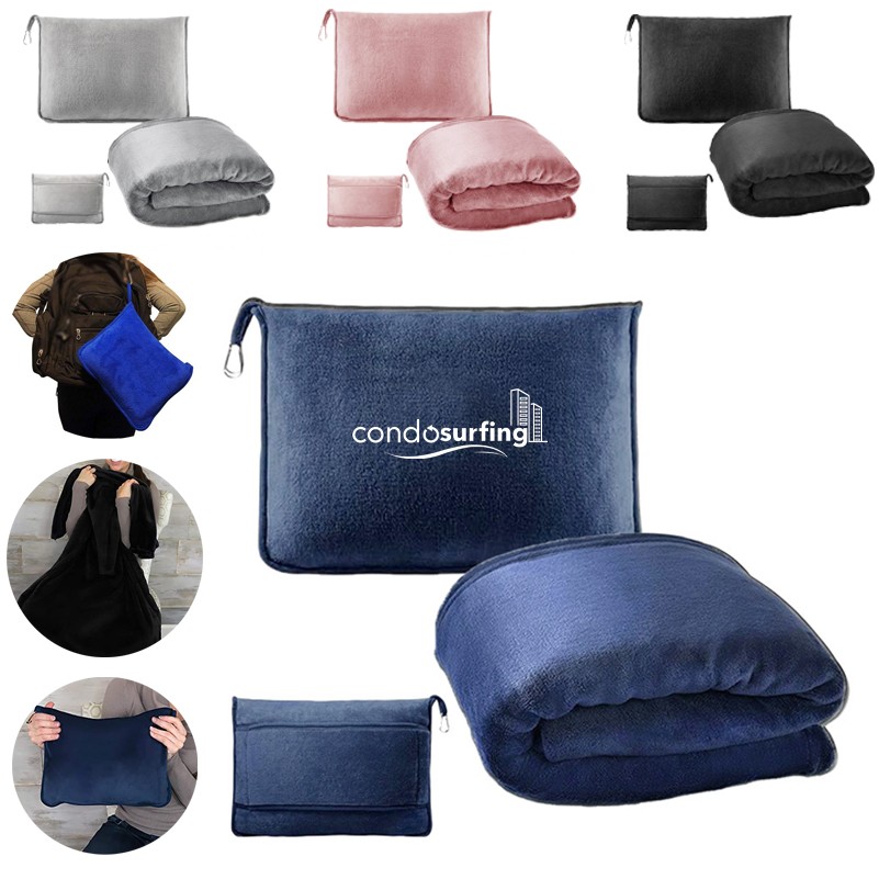 Luxury Fleece and Neck Pillow 2" 1 Airplane Set Microfleece Travel Blanket with Zipper Bag 2