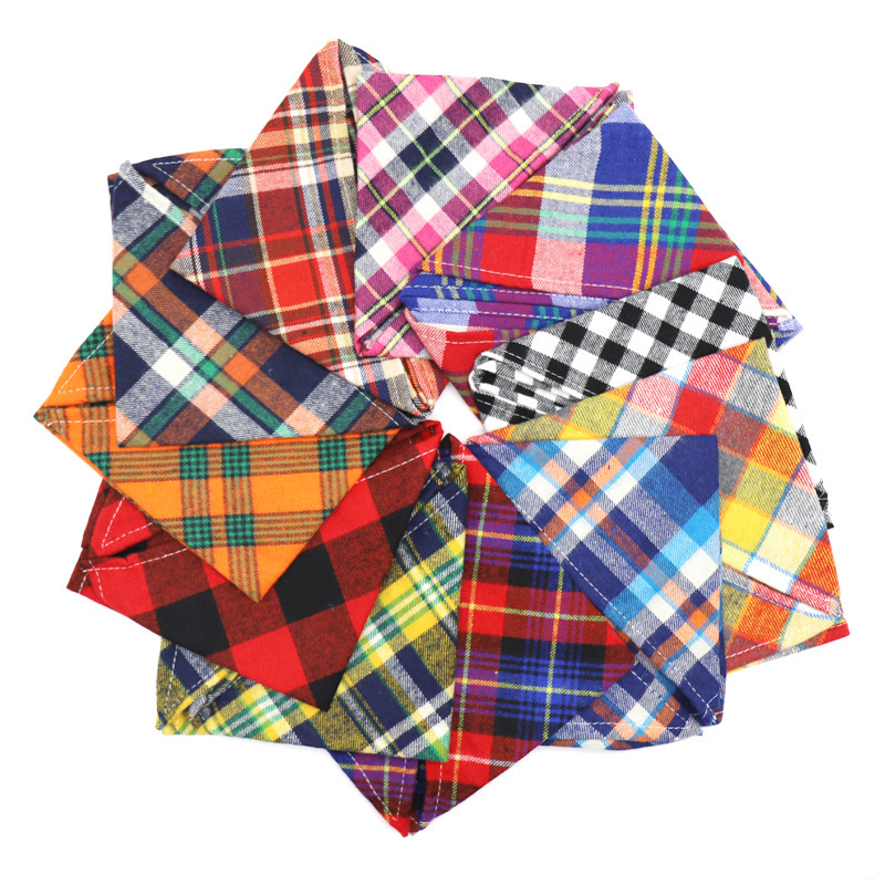 Dog Bandana Plaid Reversible Triangle Bibs Scarf 7