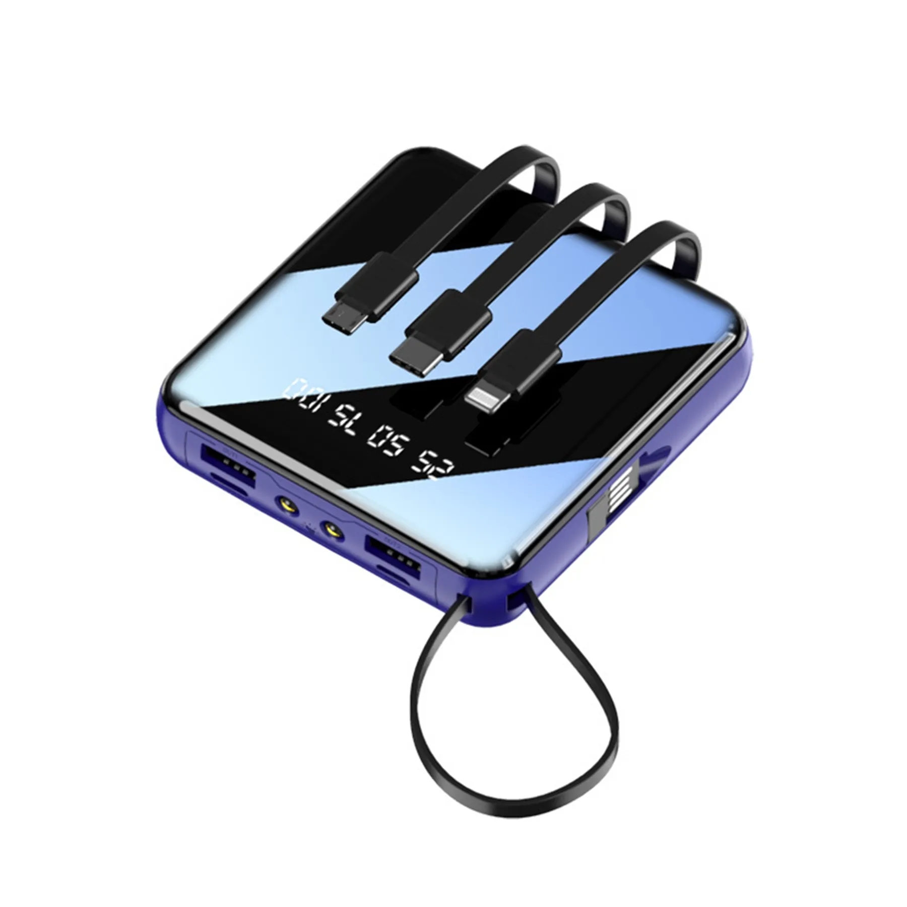 10000 mAh Square Mirror Power Bank with Built-in Cable 12