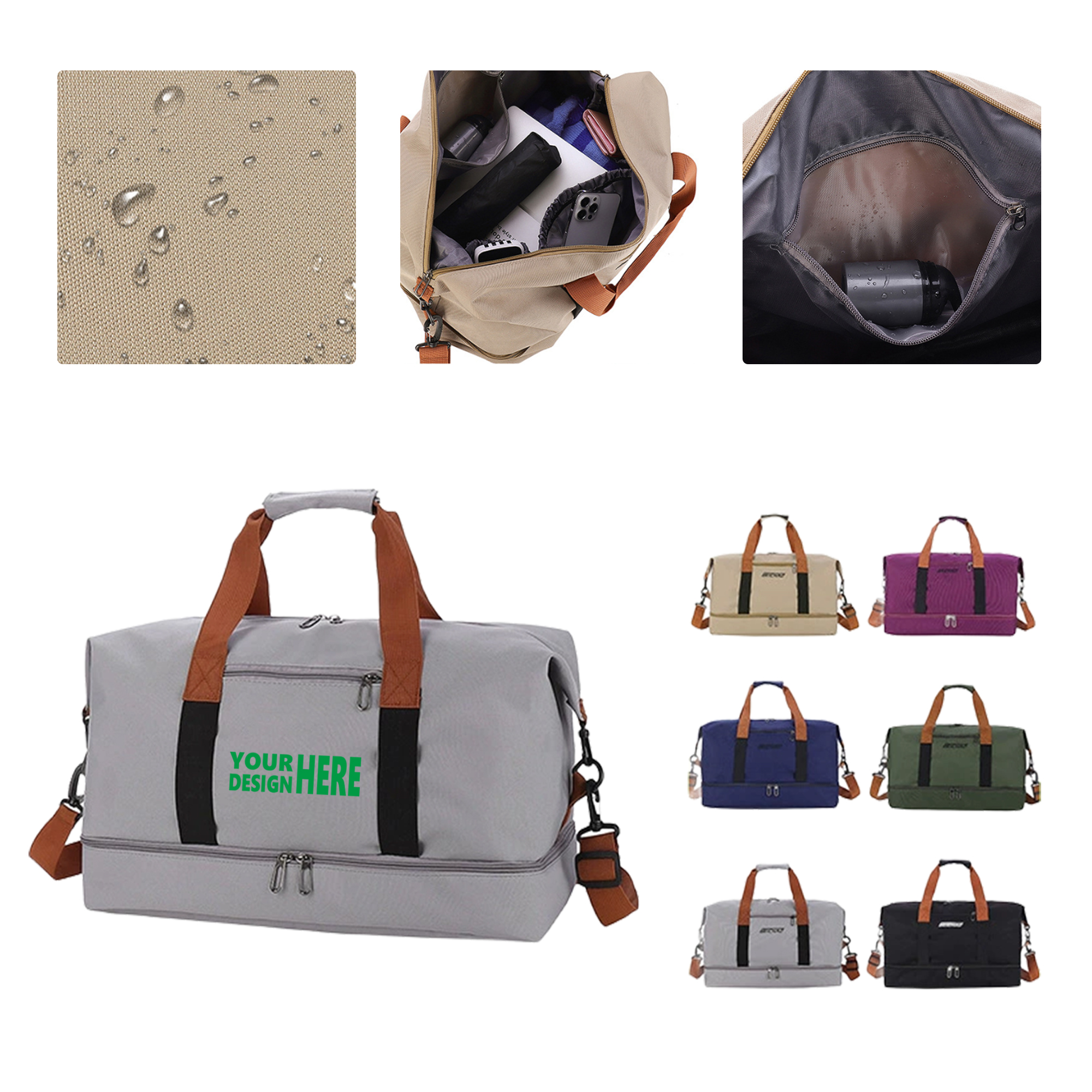 MOQ 50 Waterproof Sports Gym Travel Tote Bag with Wet-Dry Compartment 1