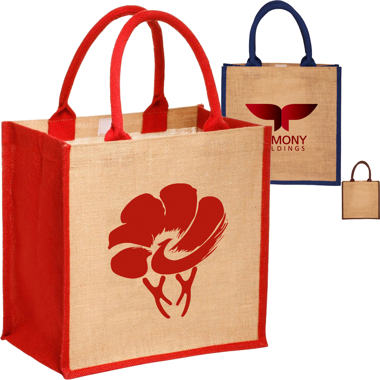 Laminated Jute Bags & Colored Sides and Handles W/ Gusset (12" x 12" x 7") 3