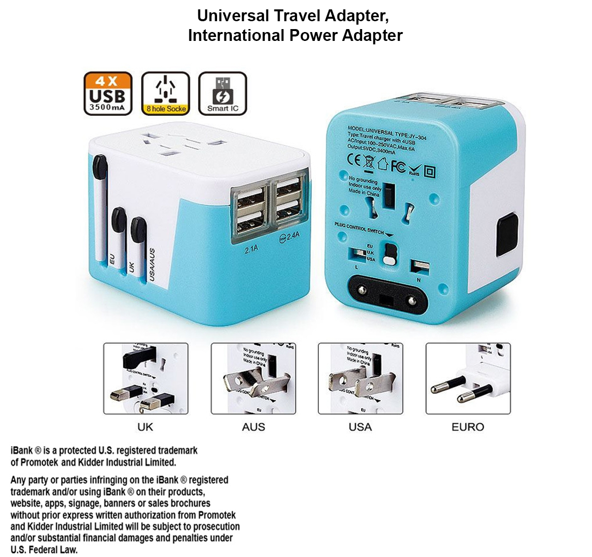 iBank ® Universal Travel Adapter, International Power Adapter 2