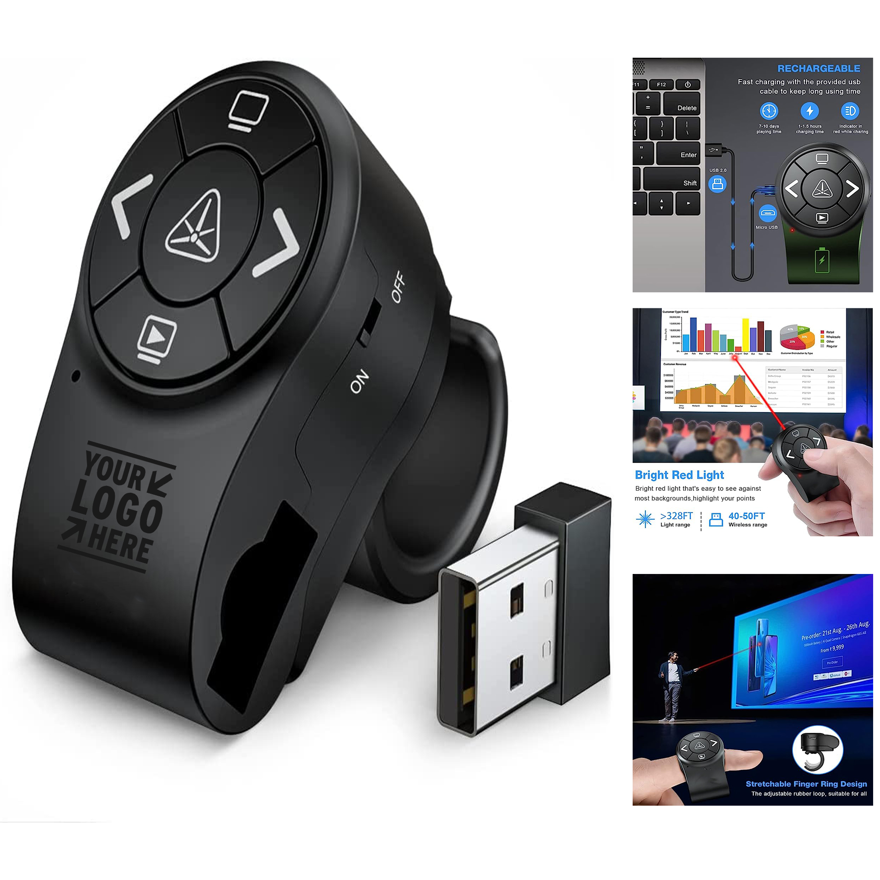 Finger Ring Remote RF 2.4GHz Presentation Laser Pointer Clicker Pen