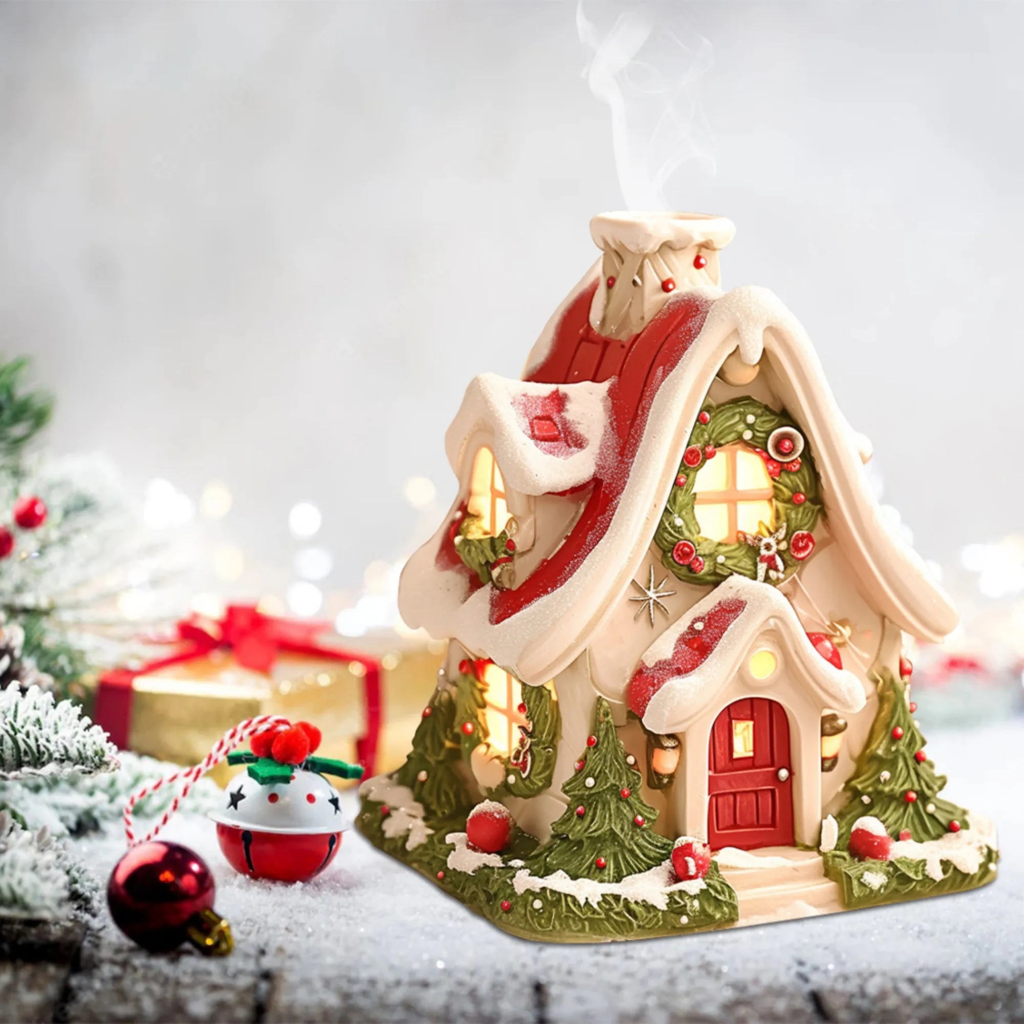 Christmas House Shape Ornament Incense Burner Candle Holder 4