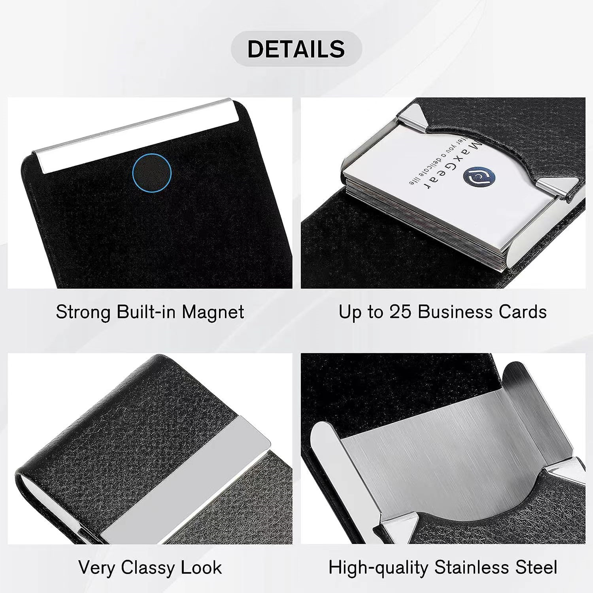 Leather Business Card Holder With Magnetic Closure 2