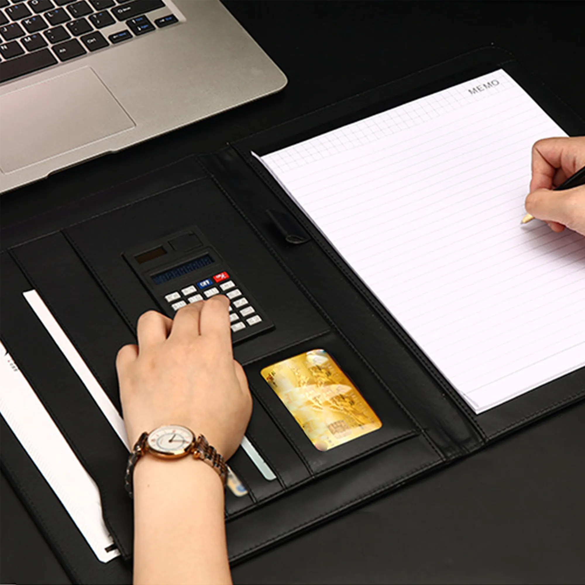MOQ 5 A4 PU Leather Business Folder with Calculator and Note 4