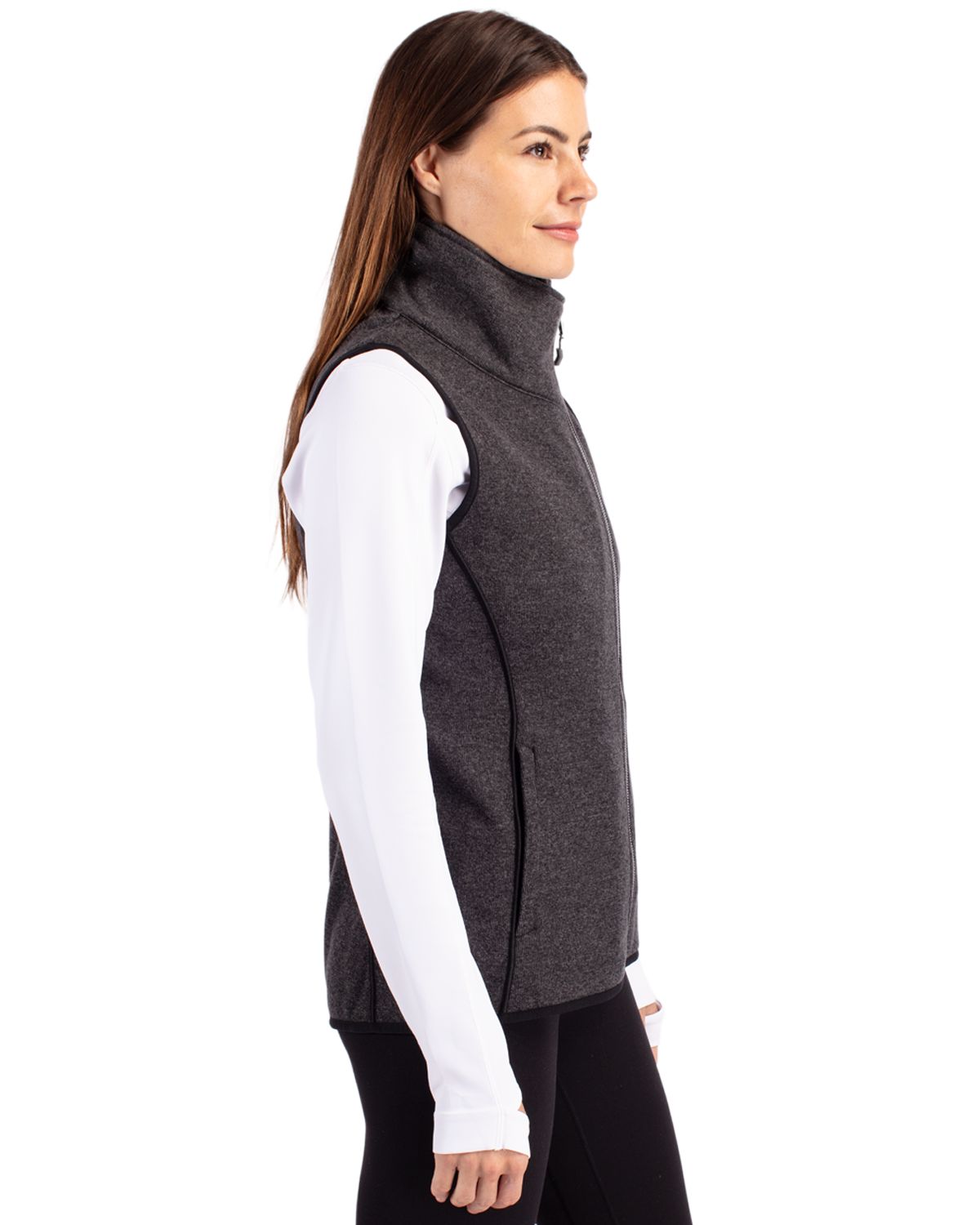 Cutter & Buck Mainsail Sweater-Knit Womens Full Zip Asymmetrical Vest 25