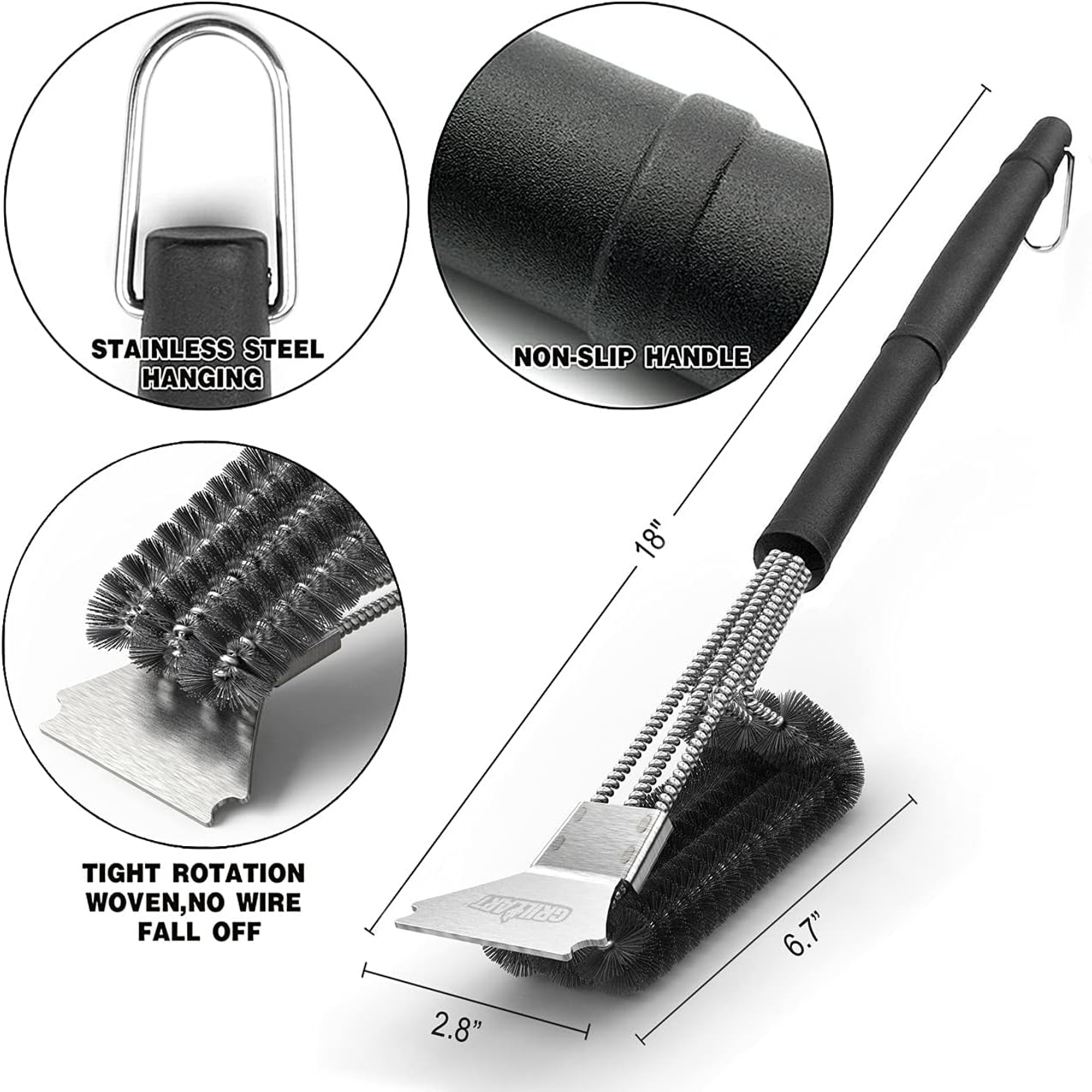 18" Stainless Steel Grill Brush And Scraper 3
