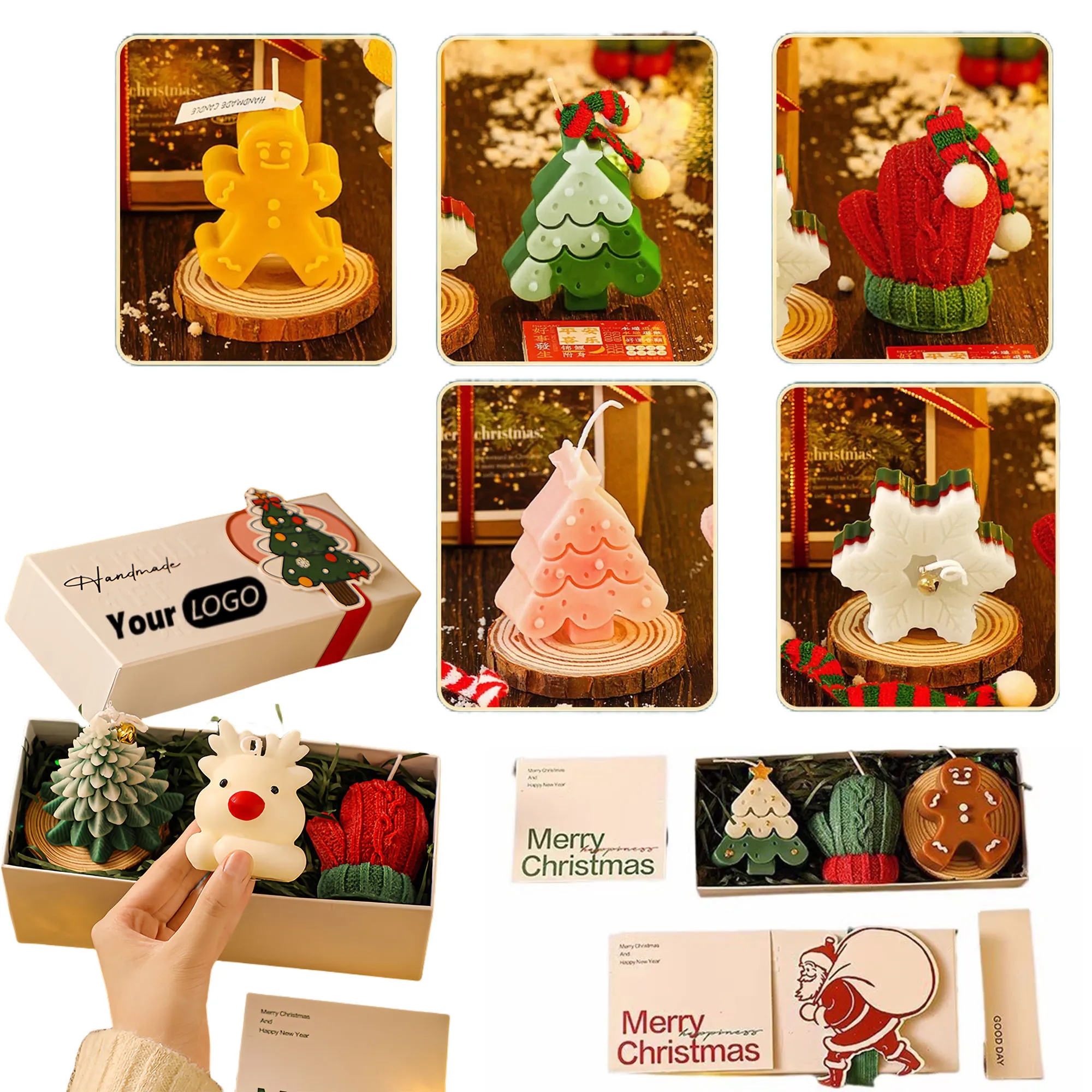 Festive Handcrafted Christmas Candle Set With Deer Design