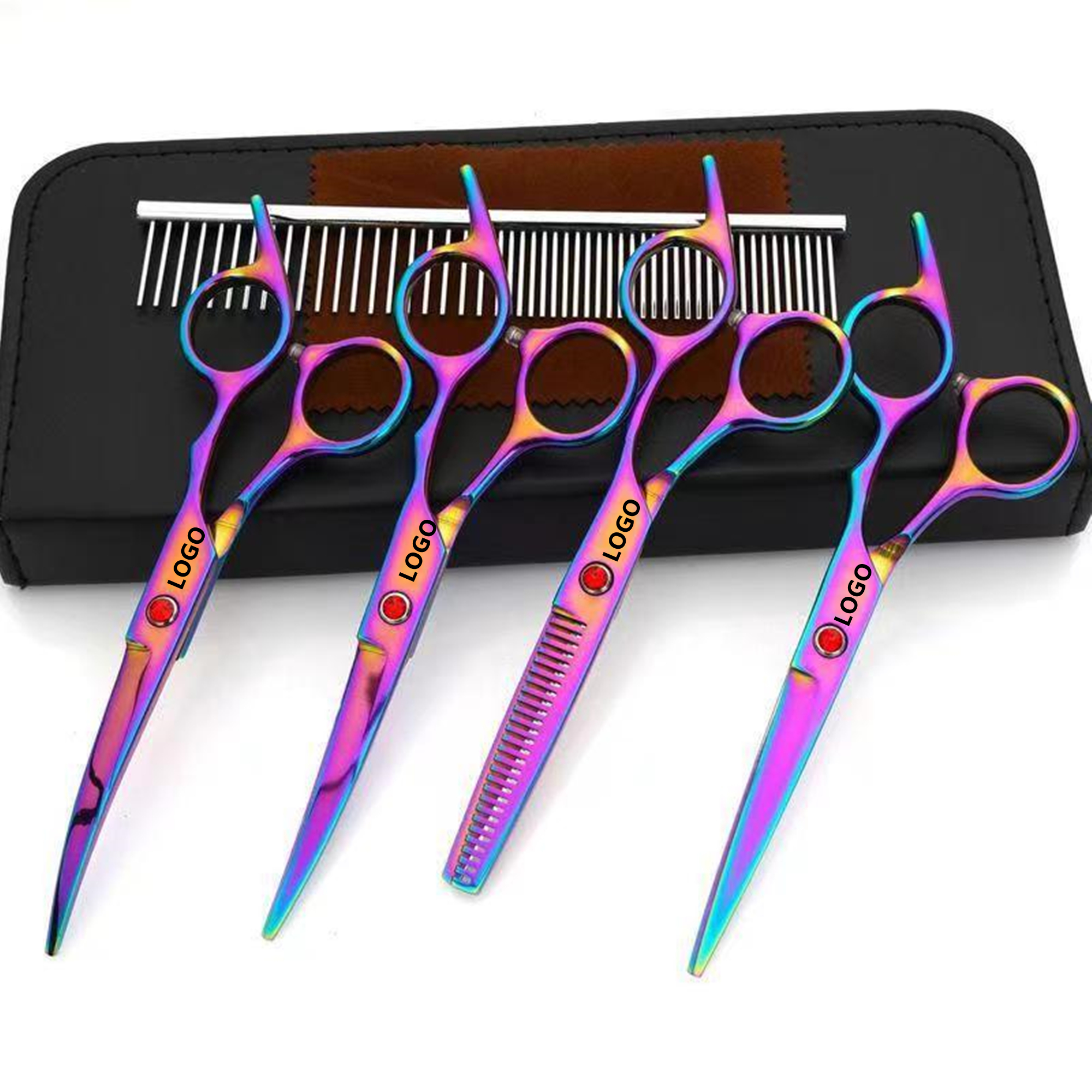 Rainbow Coated 6 In 1 Dog Grooming Scissors Set